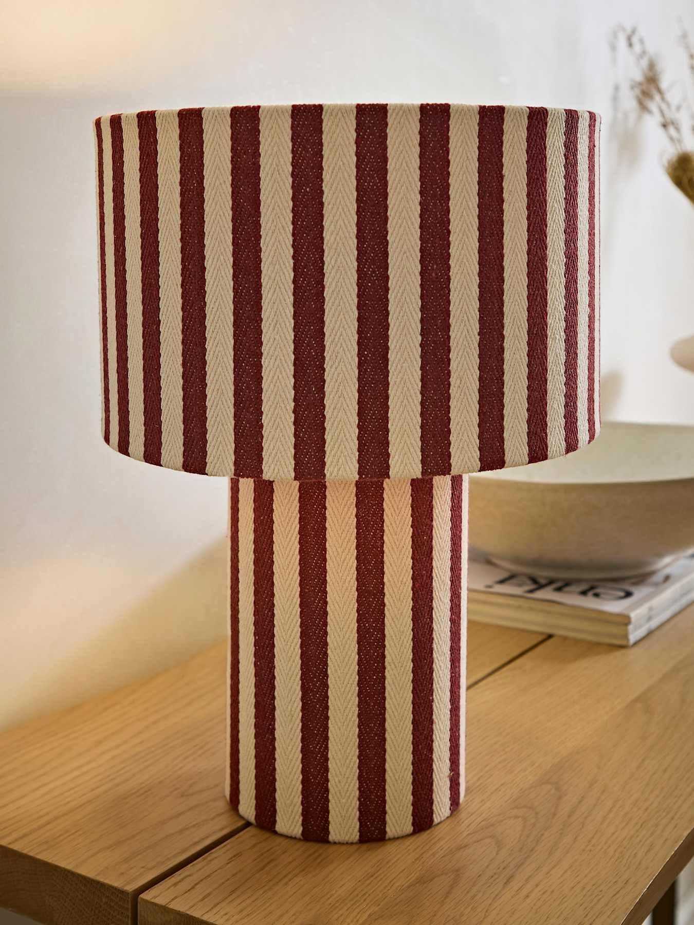 Image 1 of 7 of ValueLights Florence Burgundy Deckchair Linen Table Lamp and Warm White Bulb