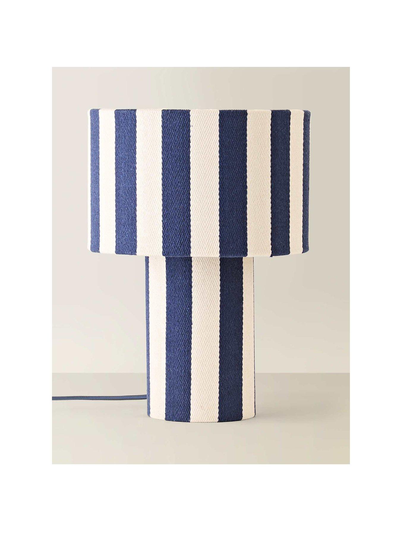 Image 2 of 7 of ValueLights Florence Navy Deckchair Stripe Linen Table Lamp and Warm White Bulb