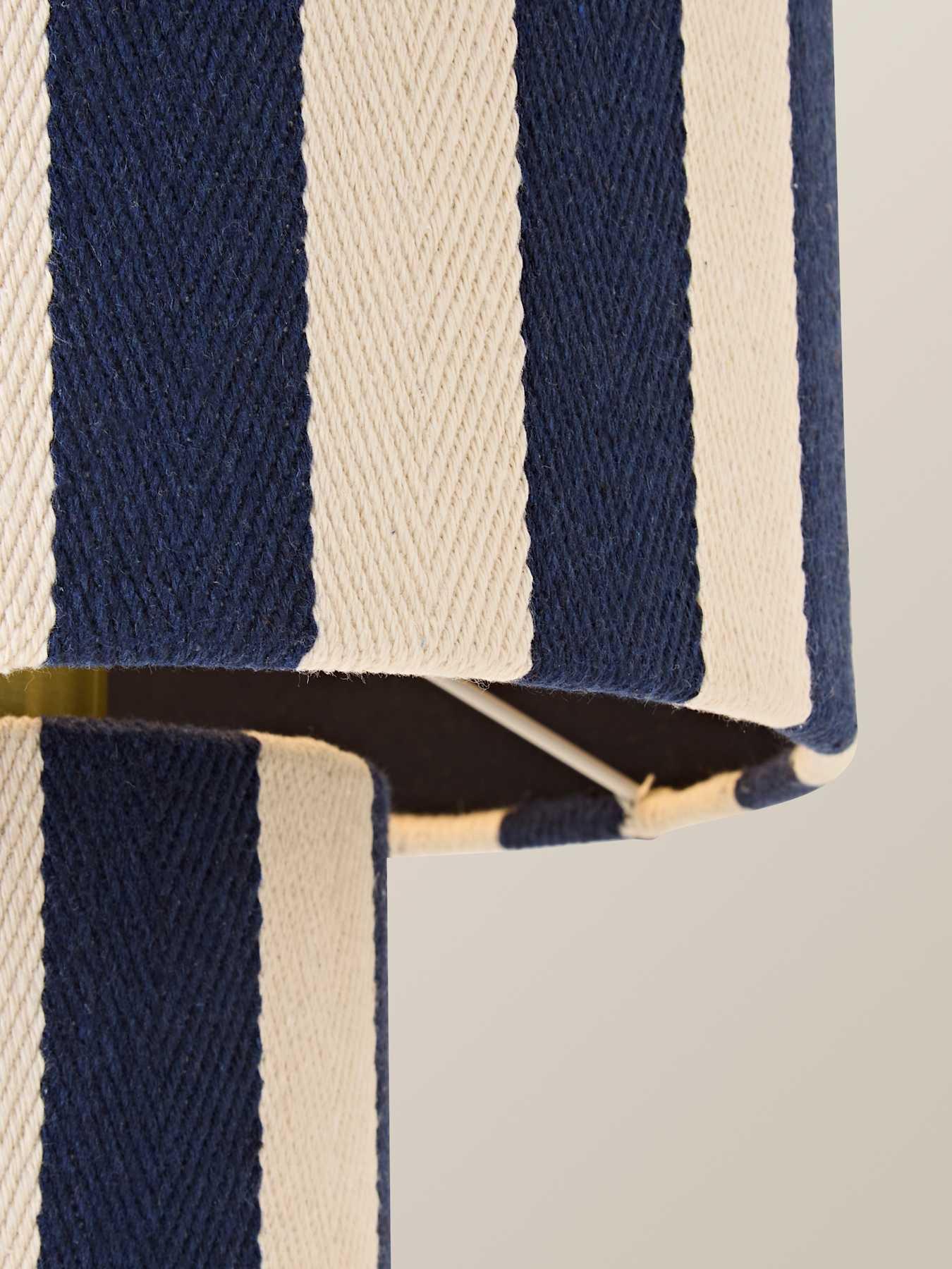 Image 4 of 7 of ValueLights Florence Navy Deckchair Stripe Linen Table Lamp and Warm White Bulb