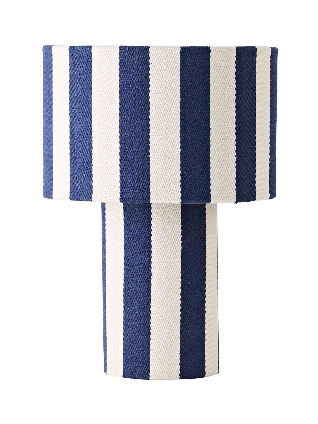 Image 7 of 7 of ValueLights Florence Navy Deckchair Stripe Linen Table Lamp and Warm White Bulb