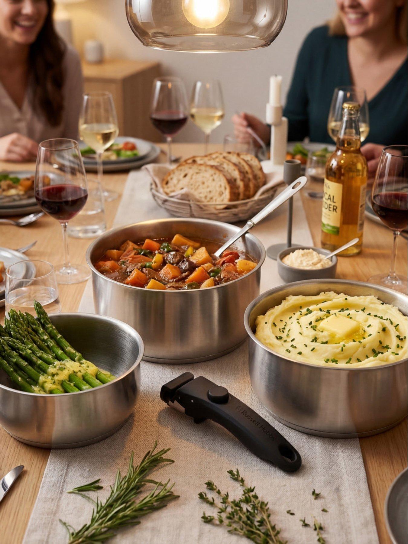 Image 1 of 7 of Russell Hobbs Stainless Steel Smart Clip 4 Piece Saucepan Set