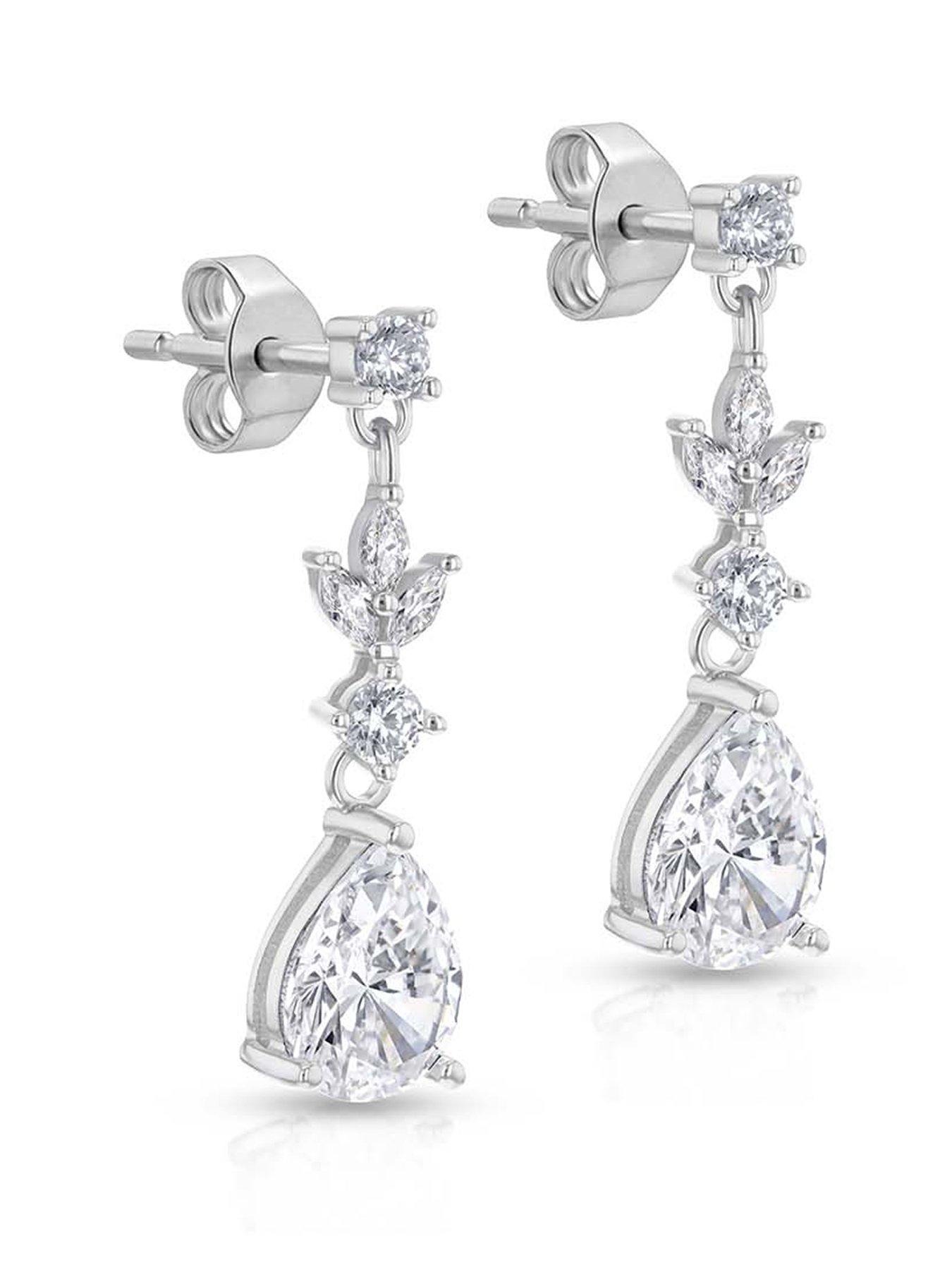 Image 1 of 5 of The Love Collection Sterling Silver Rhodium Plated White Marquise CZ and Teardrop CZ Drop Earring