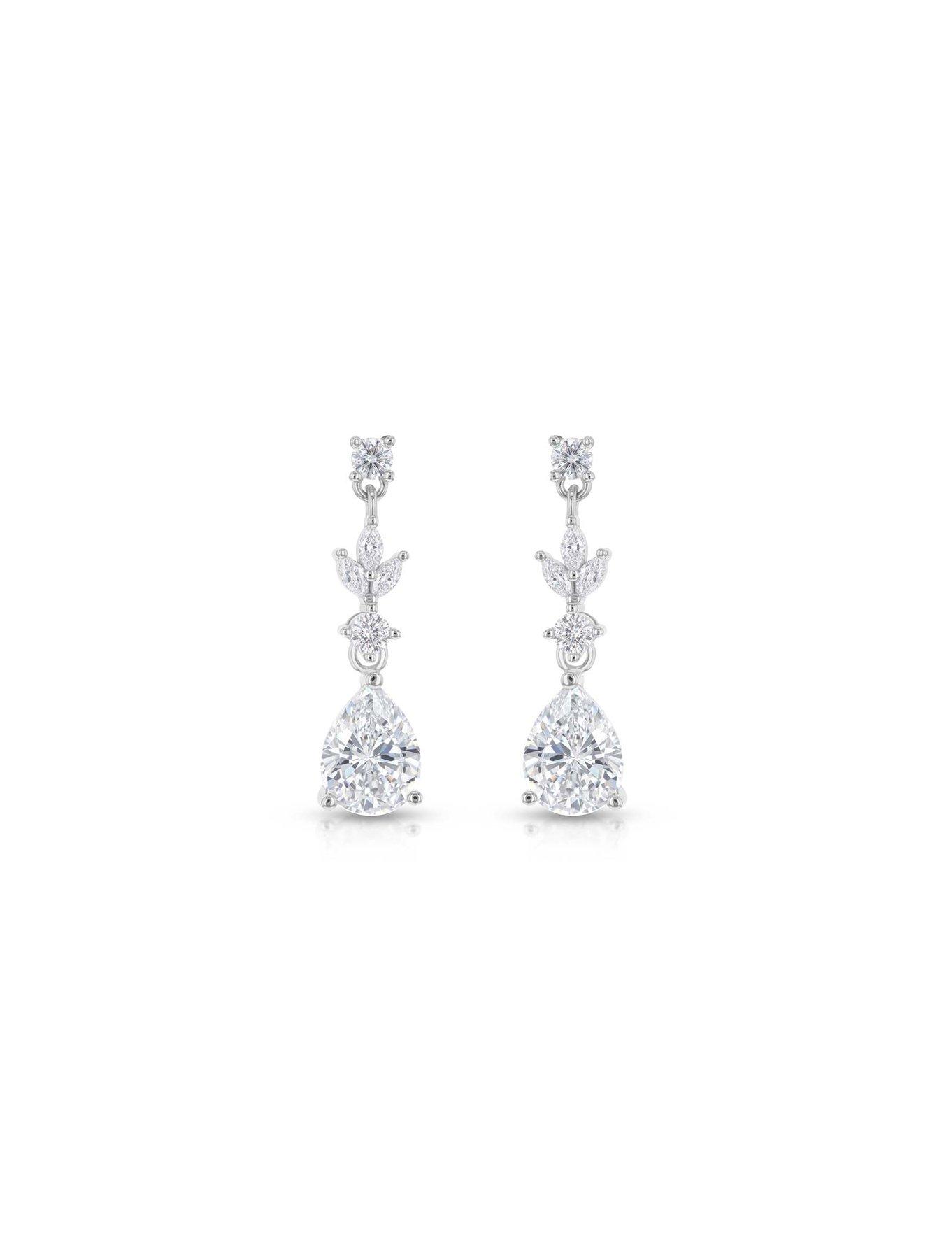 Image 2 of 5 of The Love Collection Sterling Silver Rhodium Plated White Marquise CZ and Teardrop CZ Drop Earring