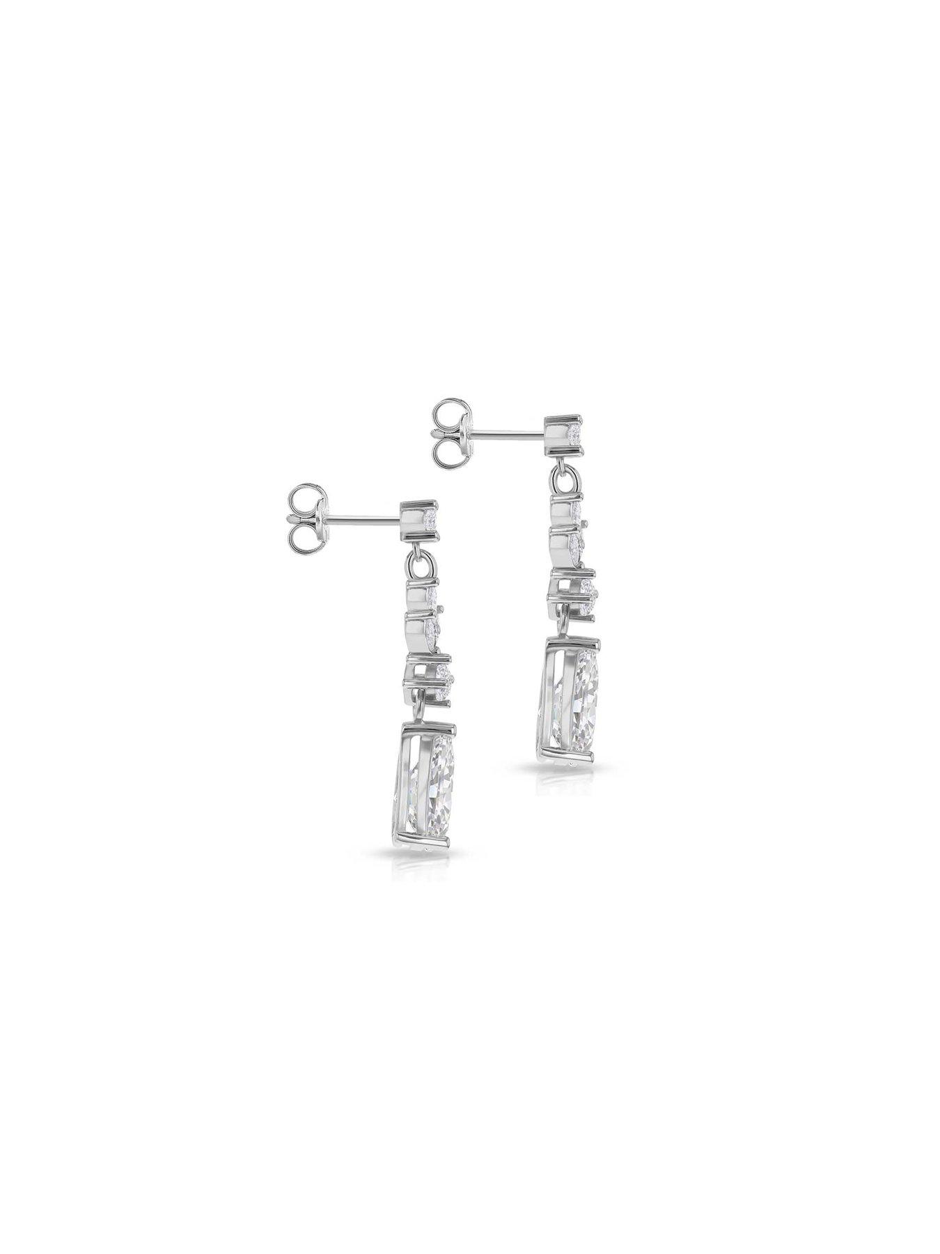 Image 3 of 5 of The Love Collection Sterling Silver Rhodium Plated White Marquise CZ and Teardrop CZ Drop Earring
