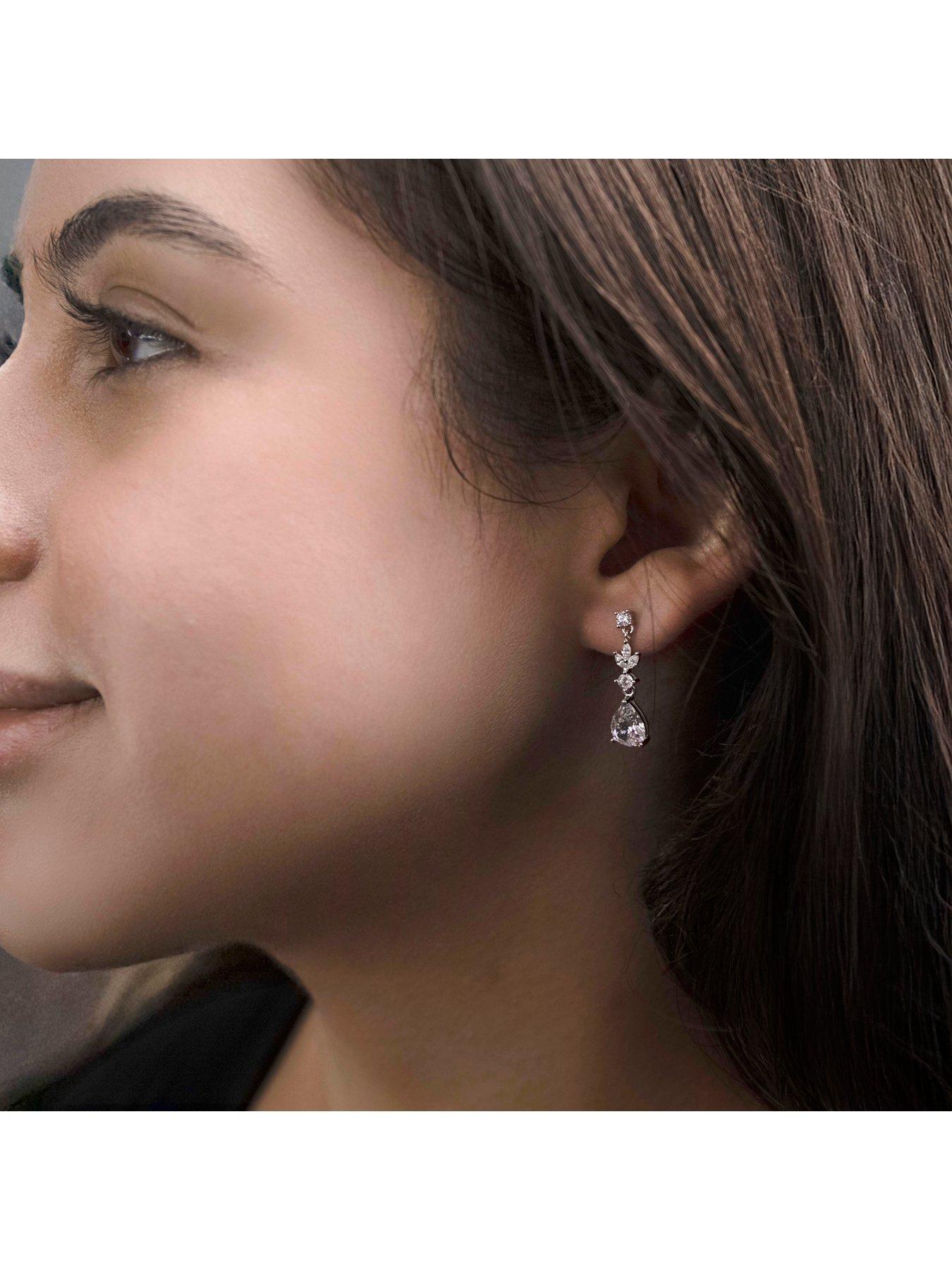 Image 4 of 5 of The Love Collection Sterling Silver Rhodium Plated White Marquise CZ and Teardrop CZ Drop Earring