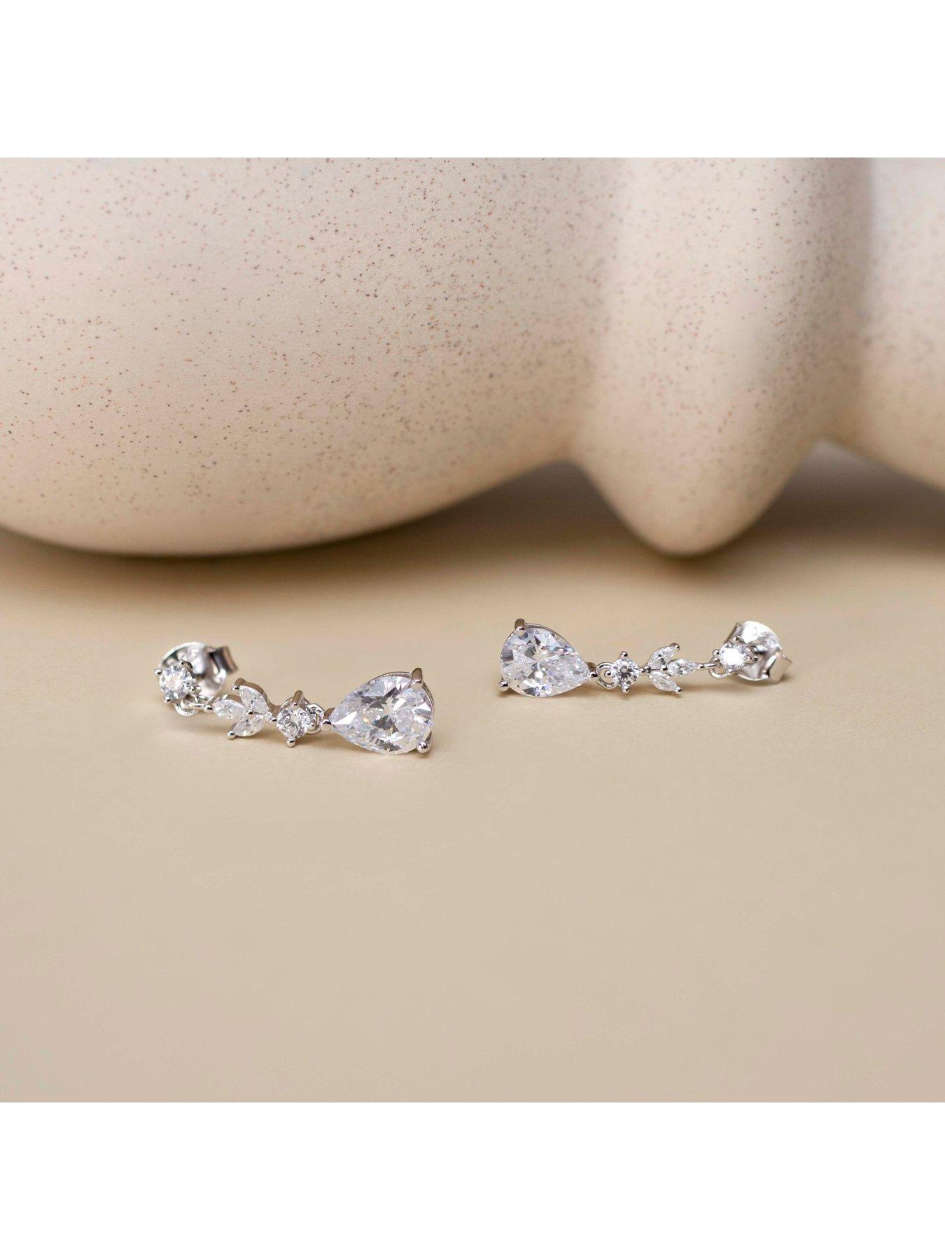 Image 5 of 5 of The Love Collection Sterling Silver Rhodium Plated White Marquise CZ and Teardrop CZ Drop Earring