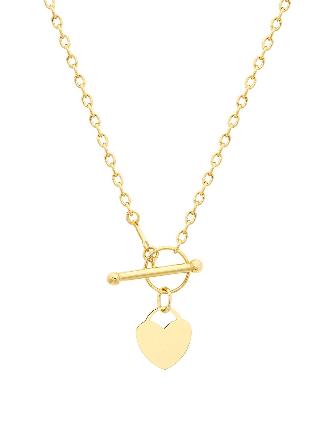 The Love Collection 9ct Yellow Gold 12mm x 13mm Heart Charm T-Bar Necklace 41cm/16'