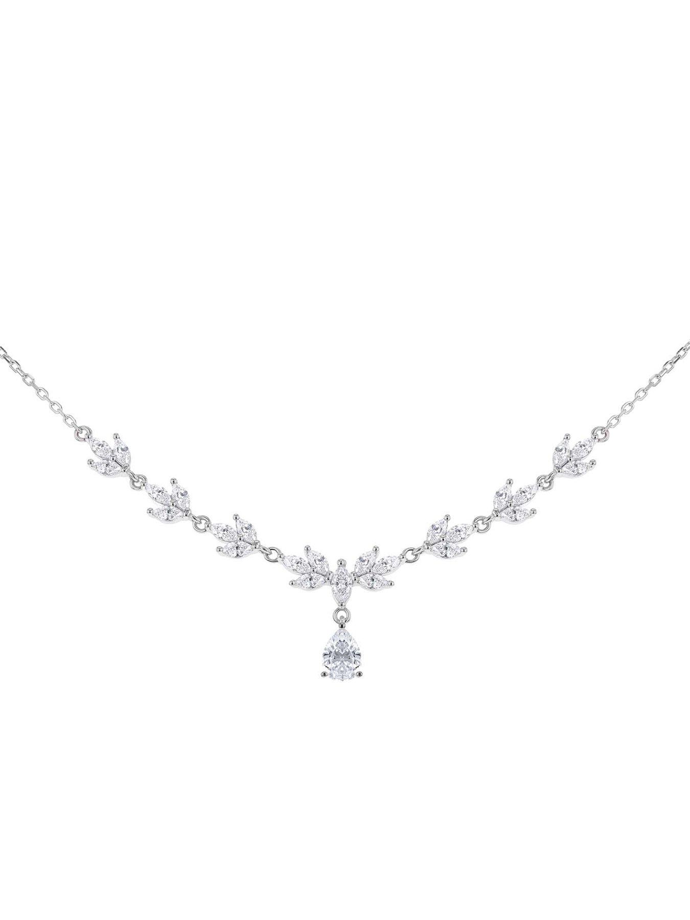 Image 1 of 6 of The Love Collection Sterling Silver Teardrop Cubic Zirconia Necklet
