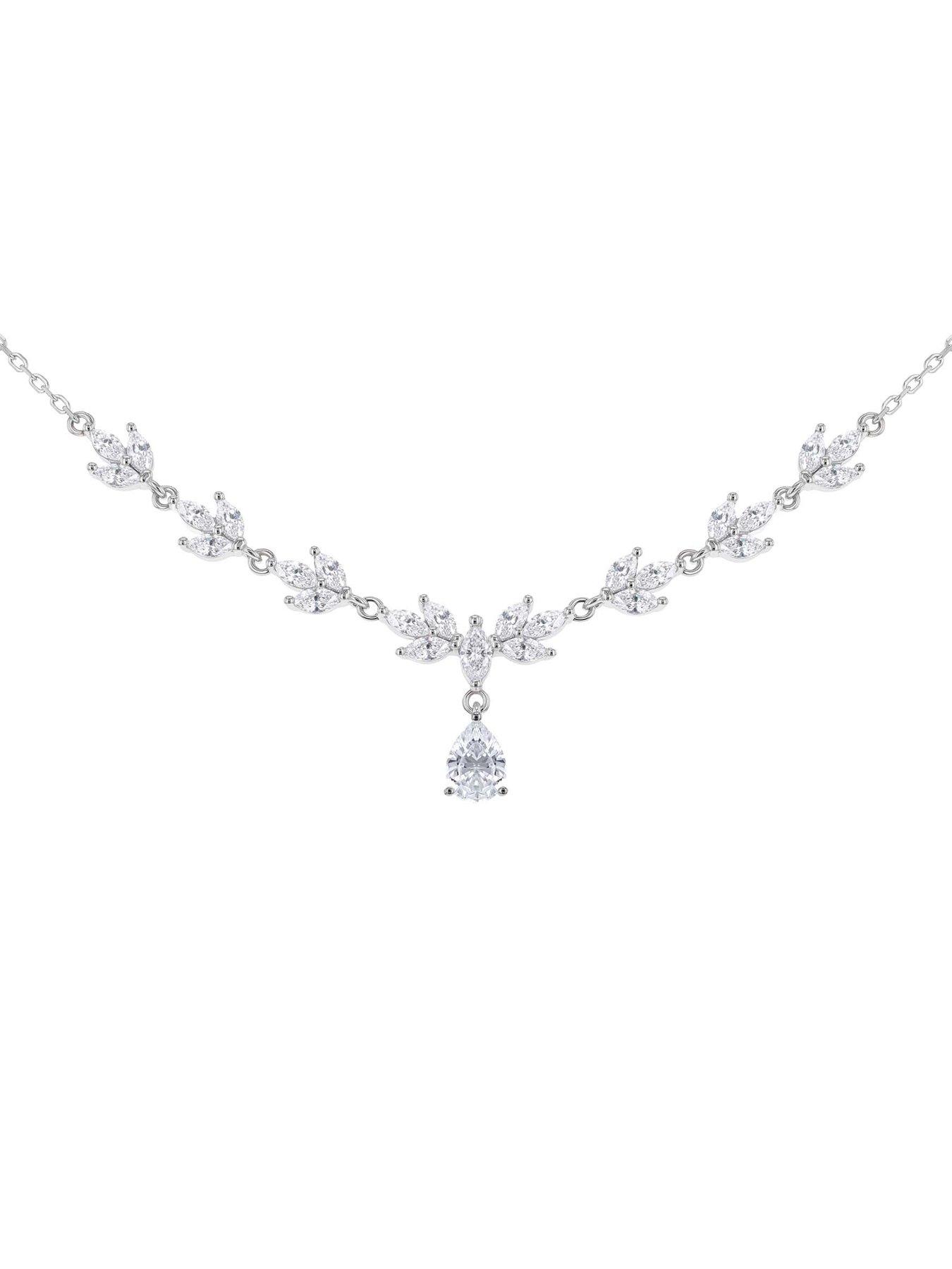 Image 2 of 6 of The Love Collection Sterling Silver Teardrop Cubic Zirconia Necklet