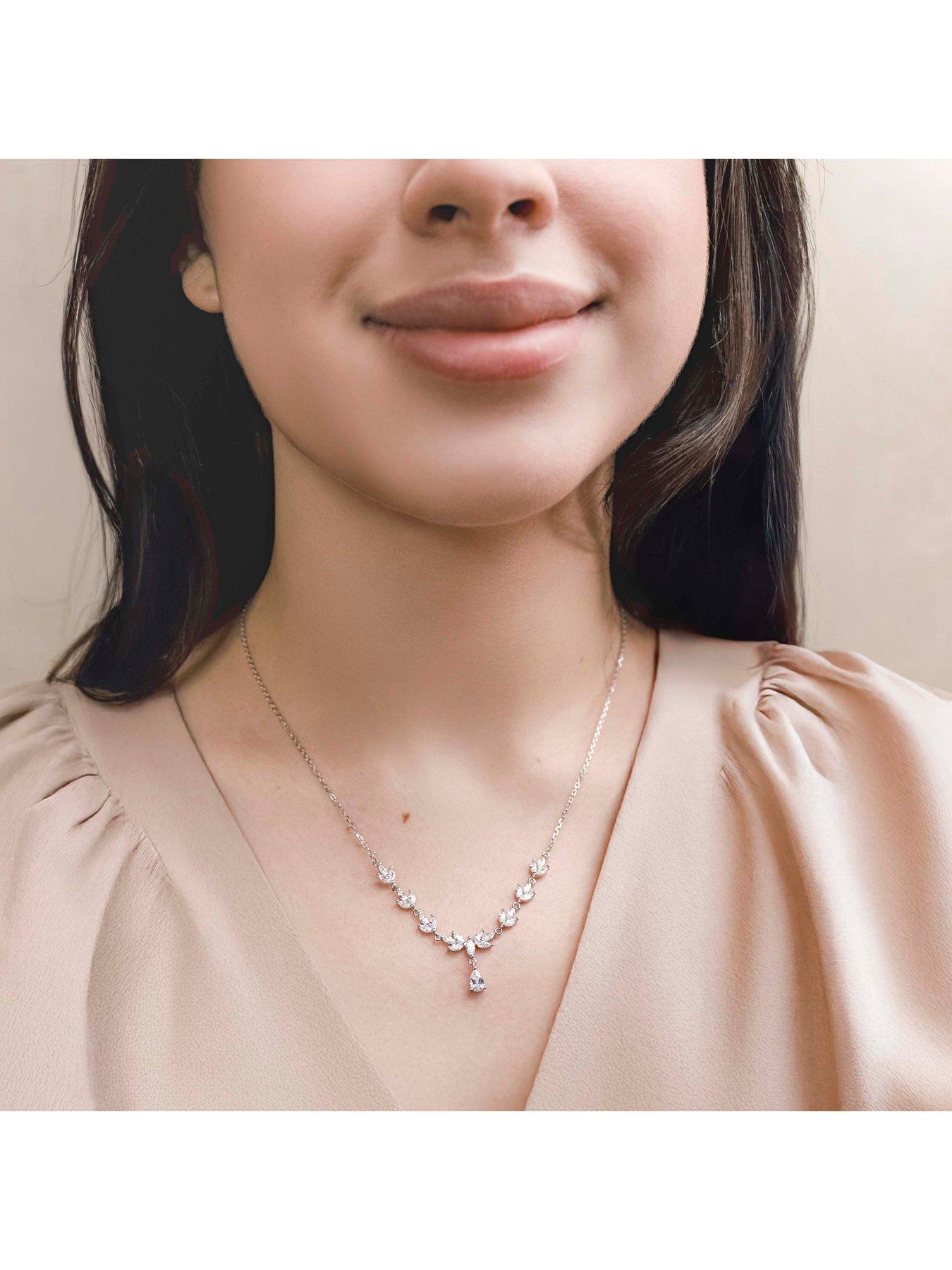 Image 4 of 6 of The Love Collection Sterling Silver Teardrop Cubic Zirconia Necklet