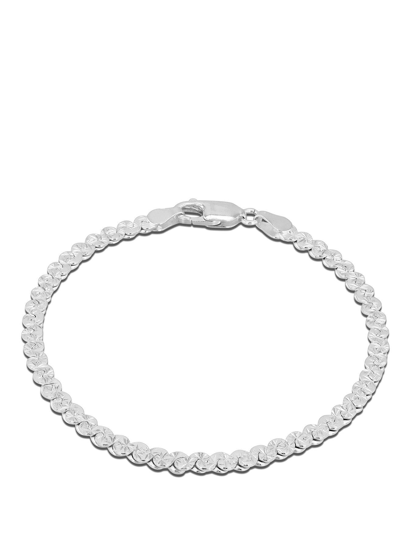 The Love Collection Sterling Silver 3.4mm Diamond Cut Serpentine Bracelet 19cm/7.5'