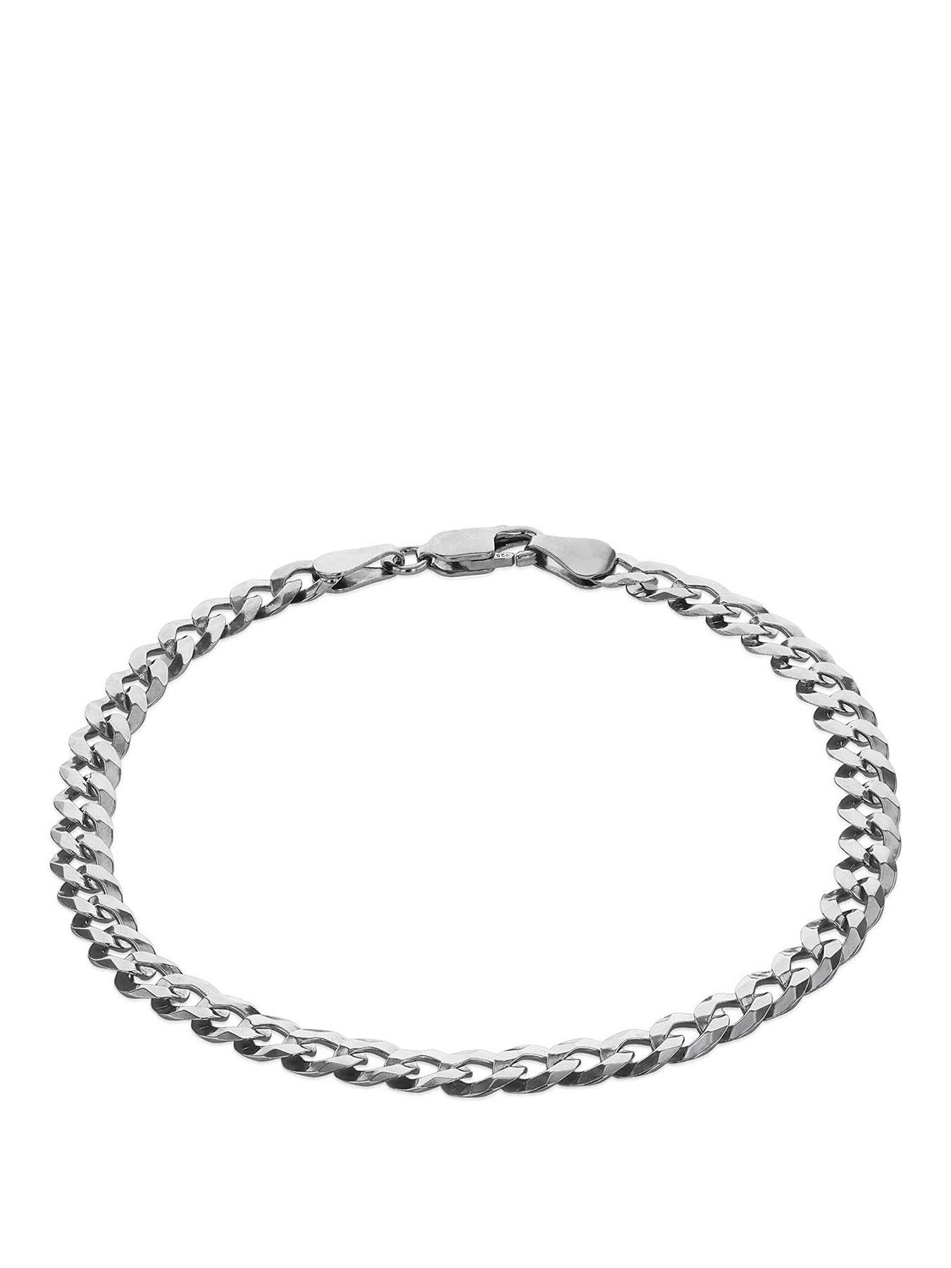 The Love Collection Sterling Silver Rhodium Plated Flat Curb Bracelet 21.5cm/8.5'