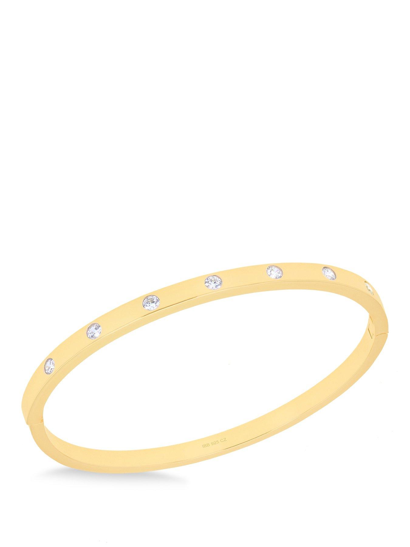 The Love Collection Sterling Silver Yellow Gold Plated 3mm CZ 7-Stone 4mm Bangle