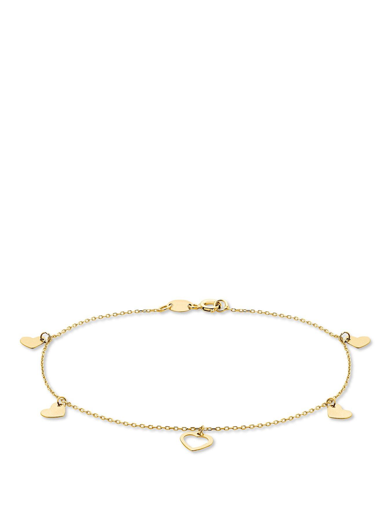 The Love Collection 9ct Yellow Gold 5.5mm x 4.5mm Dangly Hearts Bracelet 19cm/7.5'