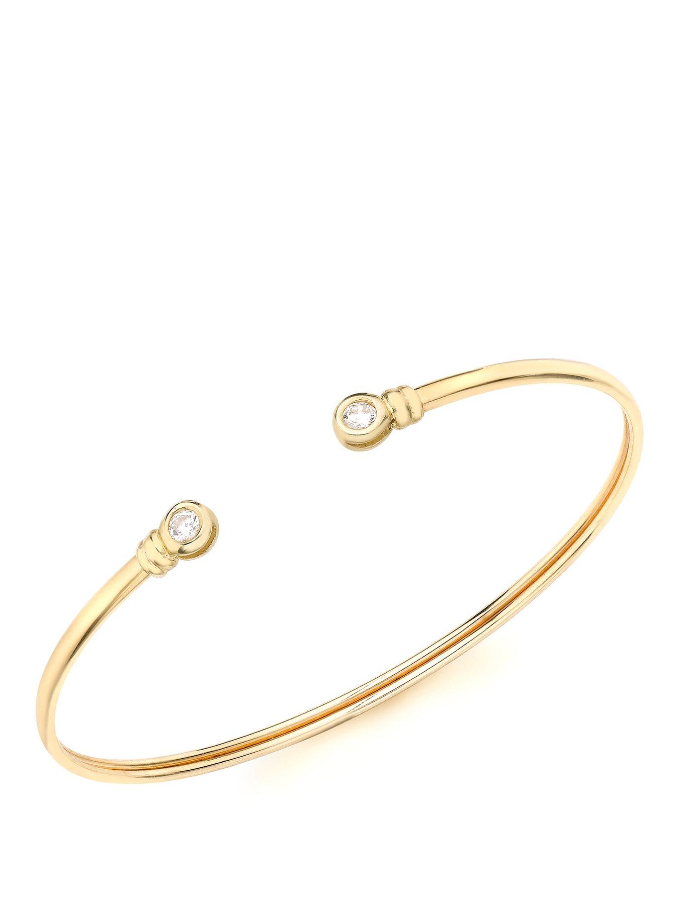 The Love Collection 9ct Yellow Gold CZ 2mm Torque Bangle