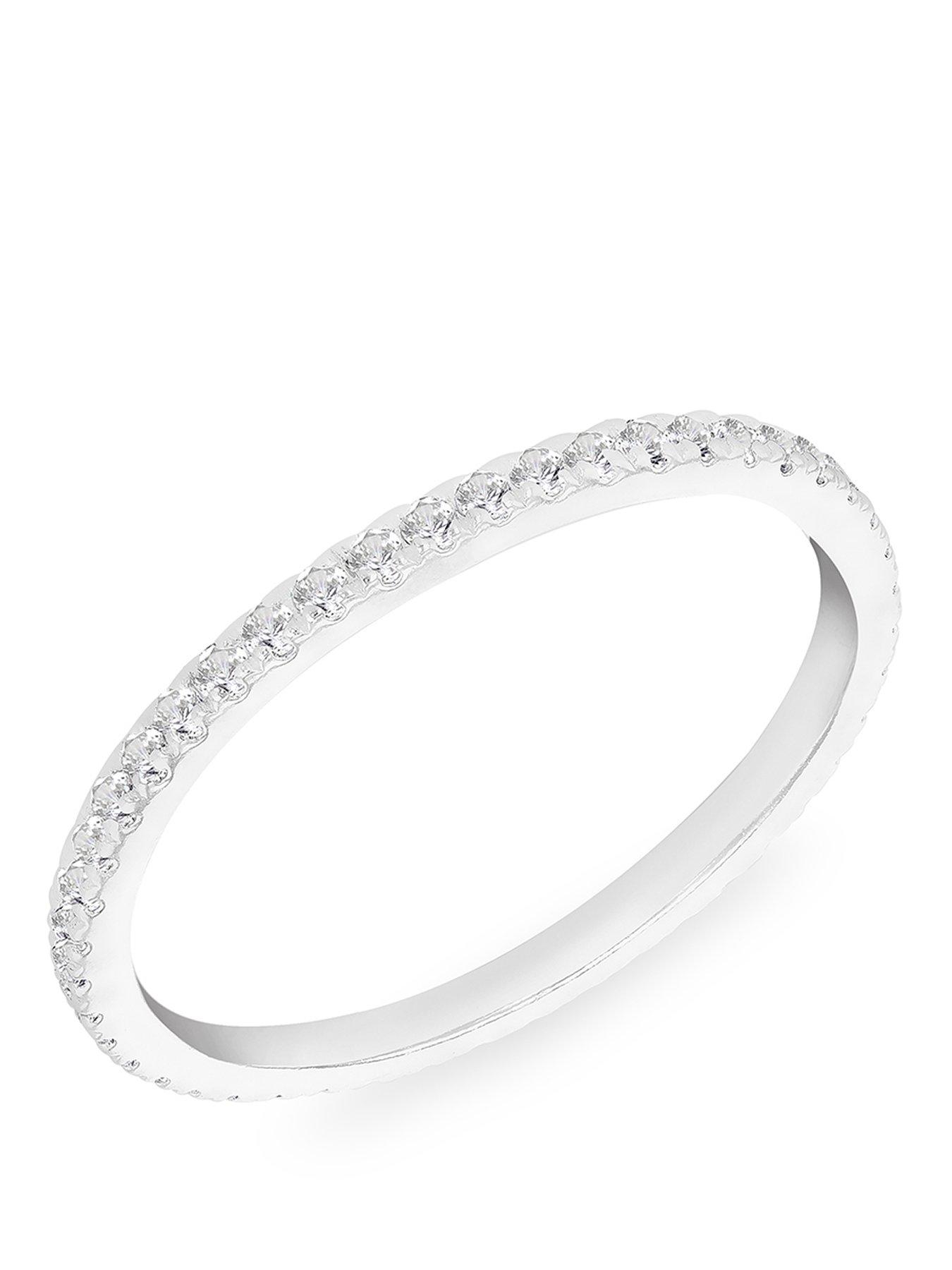 The Love Silver Collection Sterling Silver Rhodium Plated 1.5mm White CZ Eternity Ring