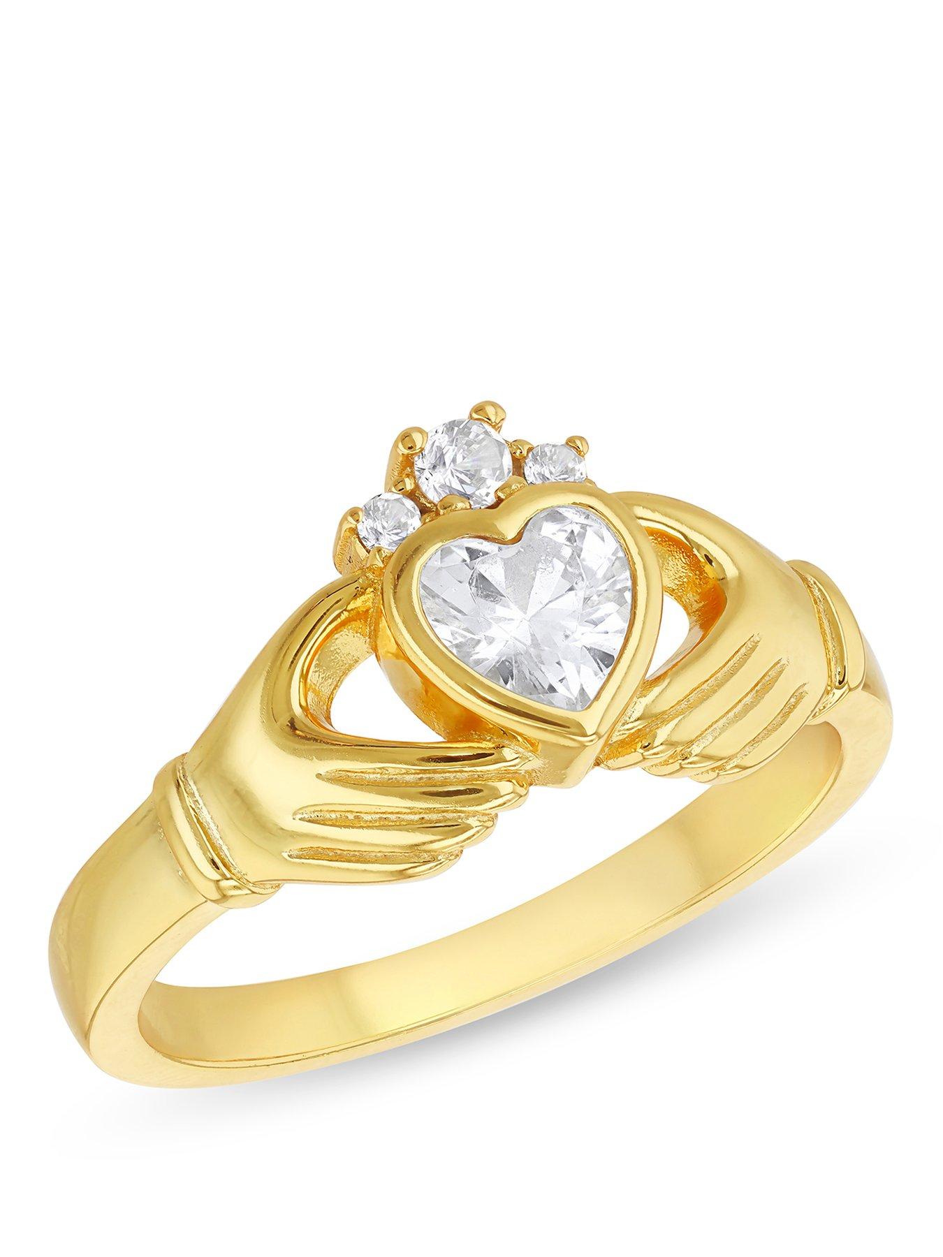 The Love Silver Collection Sterling Silver Gold Plated 5mm x 5mm Heart CZ Claddagh Ring
