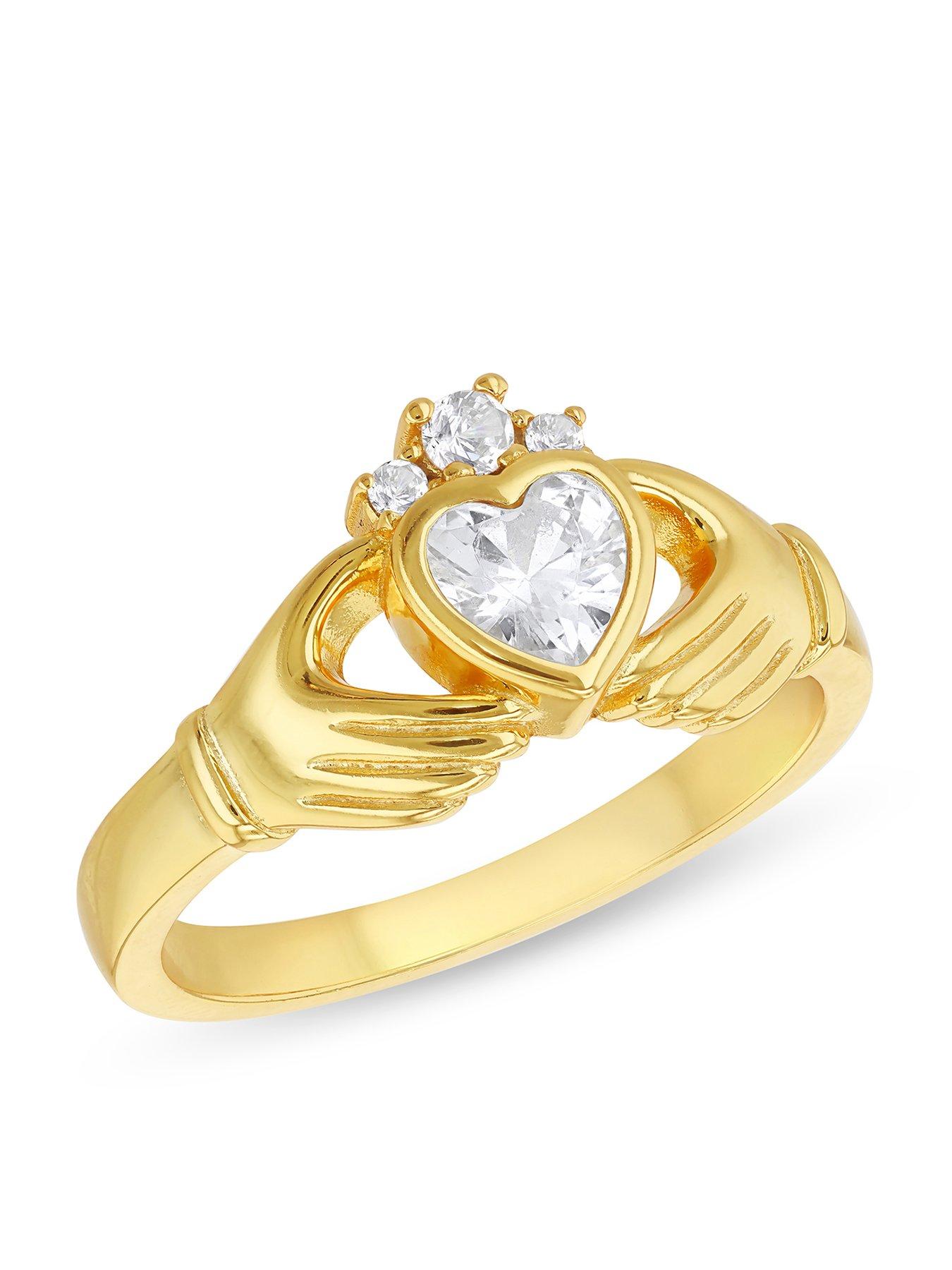 Image 2 of 6 of The Love Collection Sterling Silver Gold Plated 5mm x 5mm Heart CZ Claddagh Ring
