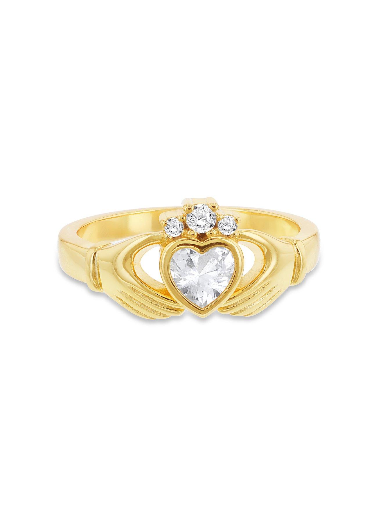 Image 3 of 6 of The Love Collection Sterling Silver Gold Plated 5mm x 5mm Heart CZ Claddagh Ring