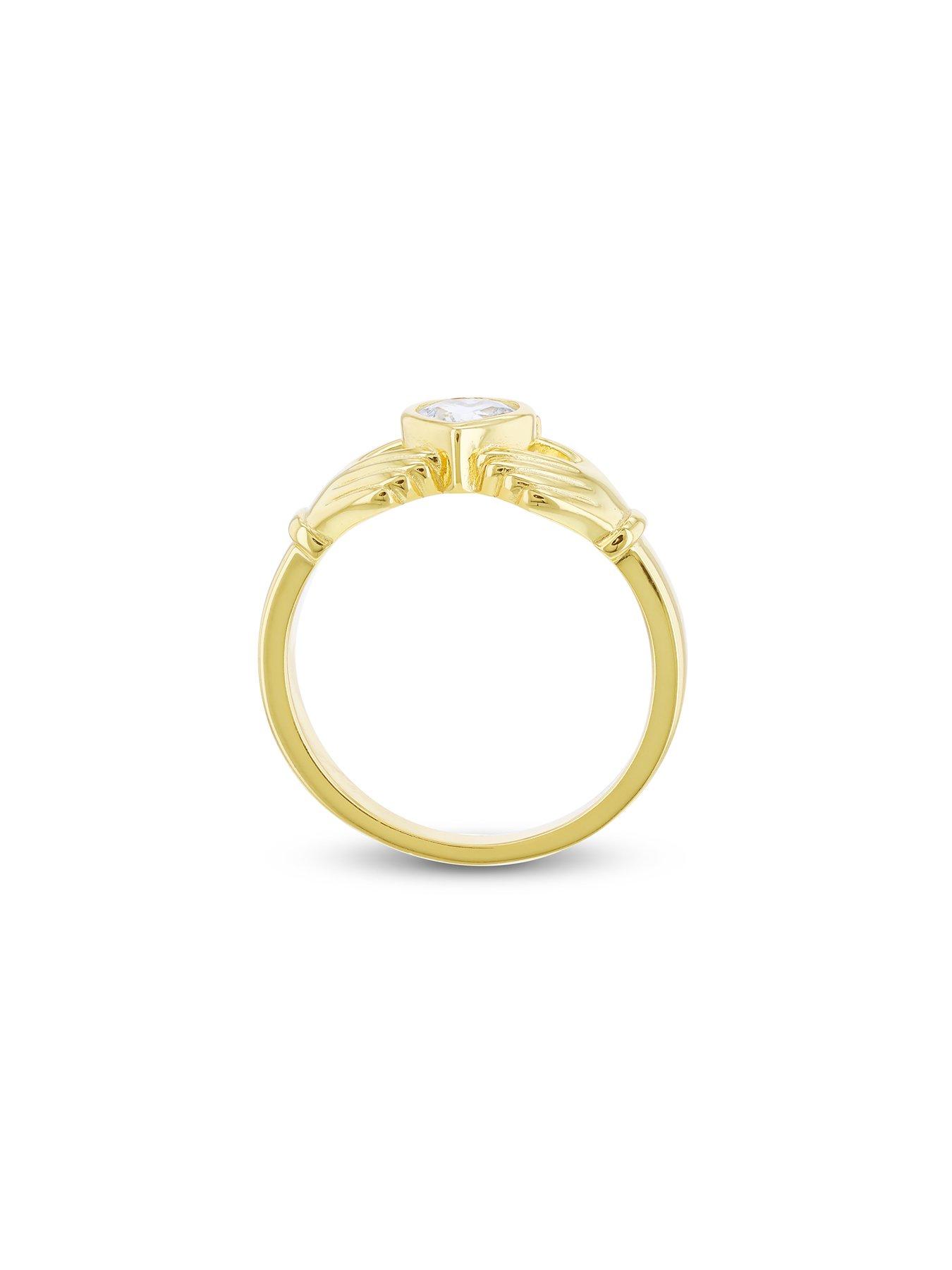 Image 4 of 6 of The Love Collection Sterling Silver Gold Plated 5mm x 5mm Heart CZ Claddagh Ring