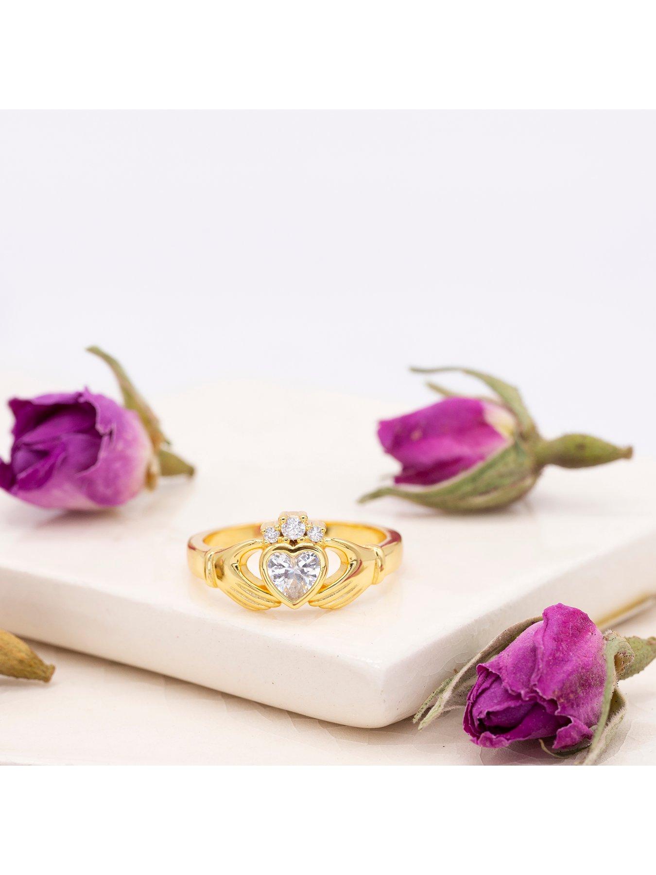 Image 6 of 6 of The Love Collection Sterling Silver Gold Plated 5mm x 5mm Heart CZ Claddagh Ring