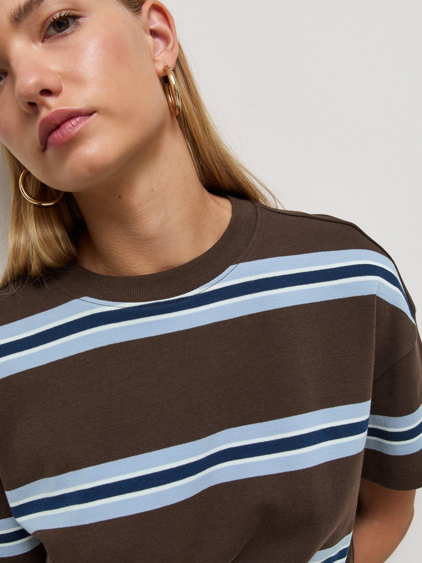 Image 3 of 3 of New Look Womens Premium Boxy Striped T-Shirt - Brown