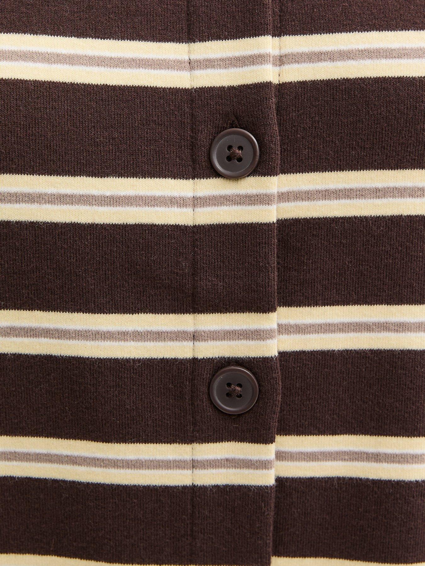 Image 5 of 5 of New Look Womens Cotton-Rich Button-Through Striped Long Sleeve T-Shirt - Brown