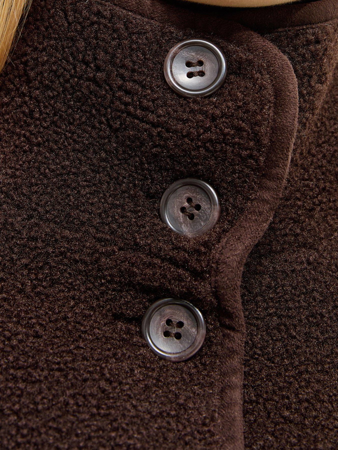 Image 6 of 6 of New Look Borg Textured Funnel Neck Buttoned Jacket - Brown
