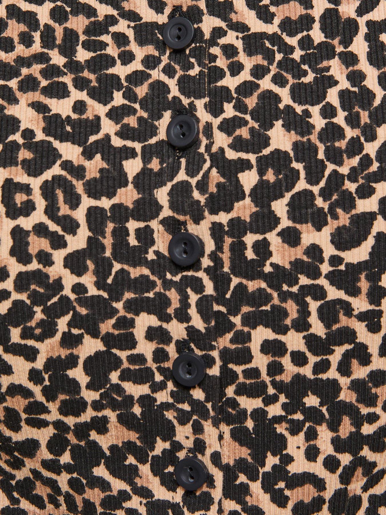 Image 6 of 6 of New Look Animal Print Button Through Long Sleeve Top - Brown