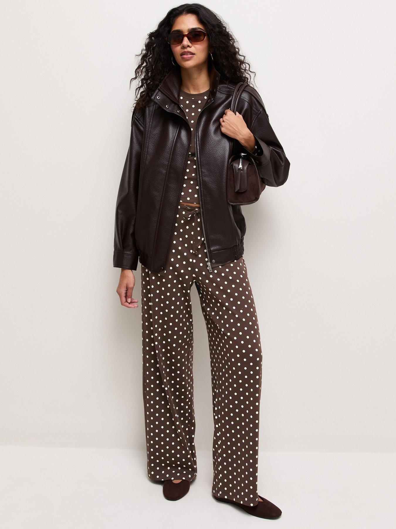 Image 3 of 6 of New Look Brown Cotton Rich Polka Dot Long Sleeve Co-ord Baby Tee
