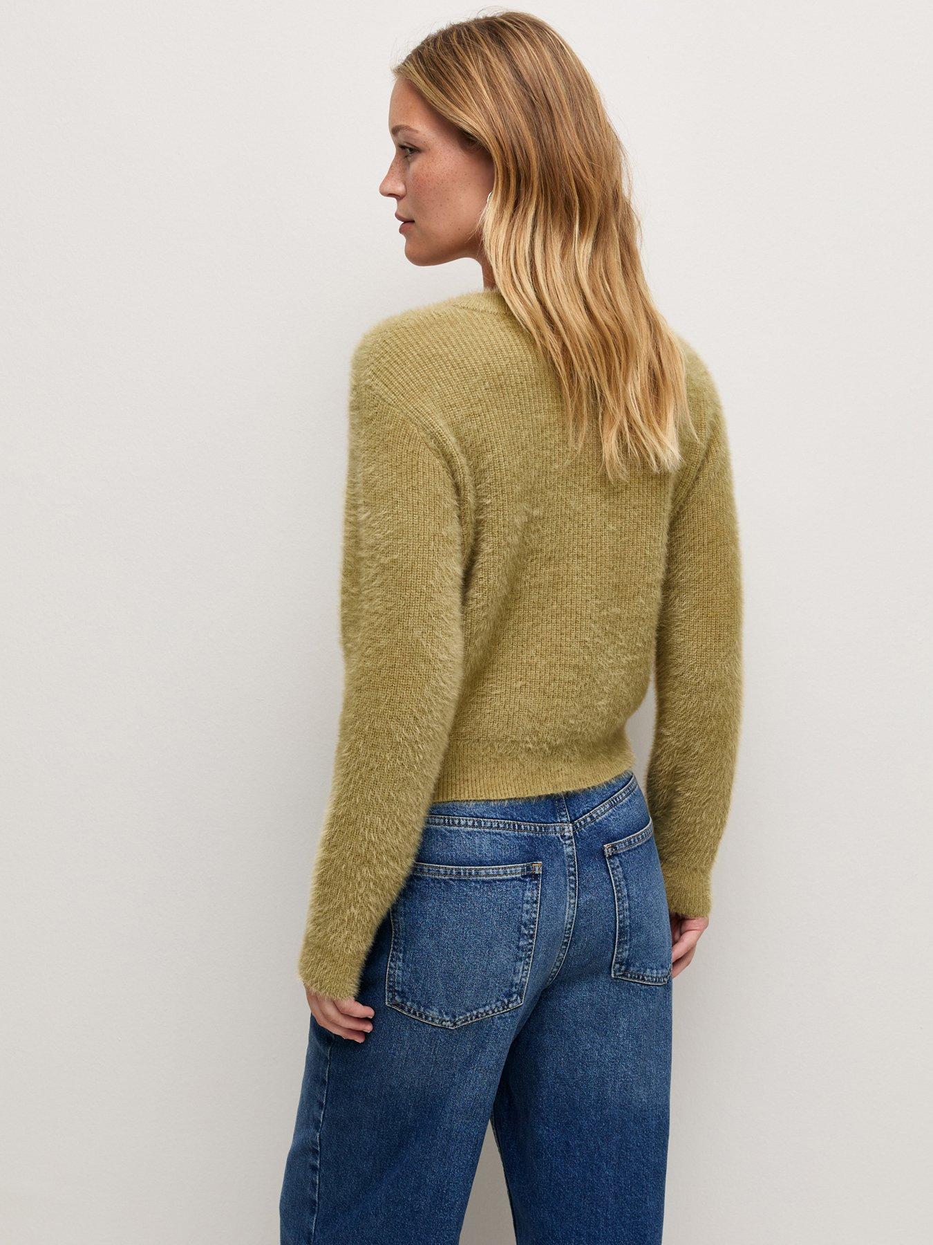 Image 2 of 5 of New Look Covered Button Crew Neck Cardigan - Green
