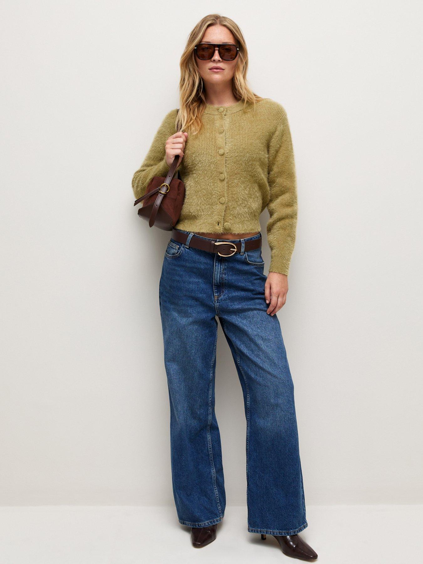 Image 3 of 5 of New Look Covered Button Crew Neck Cardigan - Green