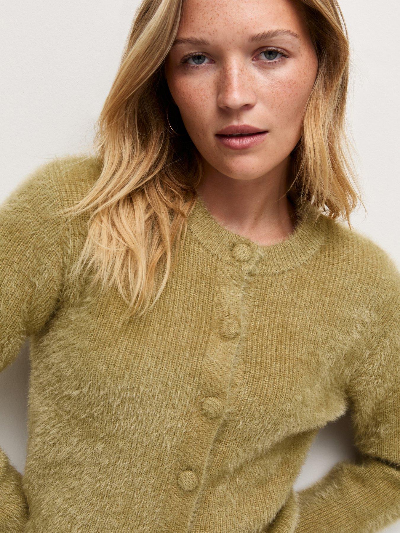 Image 4 of 5 of New Look Covered Button Crew Neck Cardigan - Green