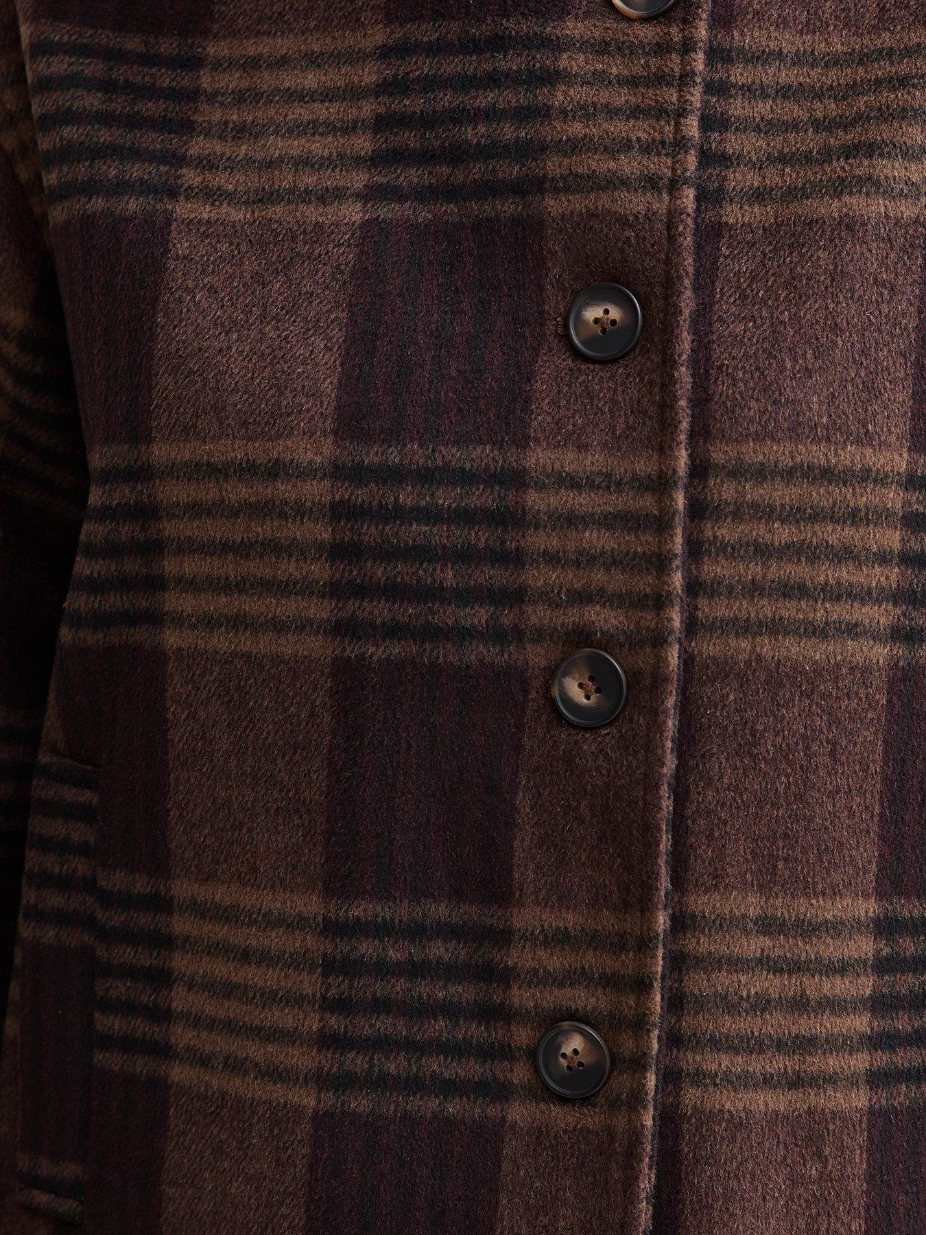 Image 3 of 3 of New Look Womens Surrey Funnel Neck Check Jacket - Brown