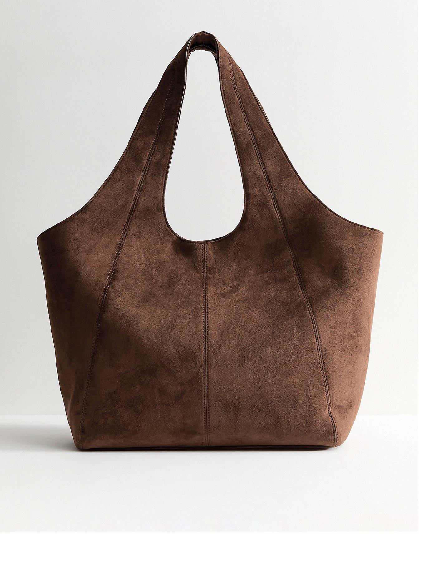 New Look Faux Suede Apron Tote Bag - Brown