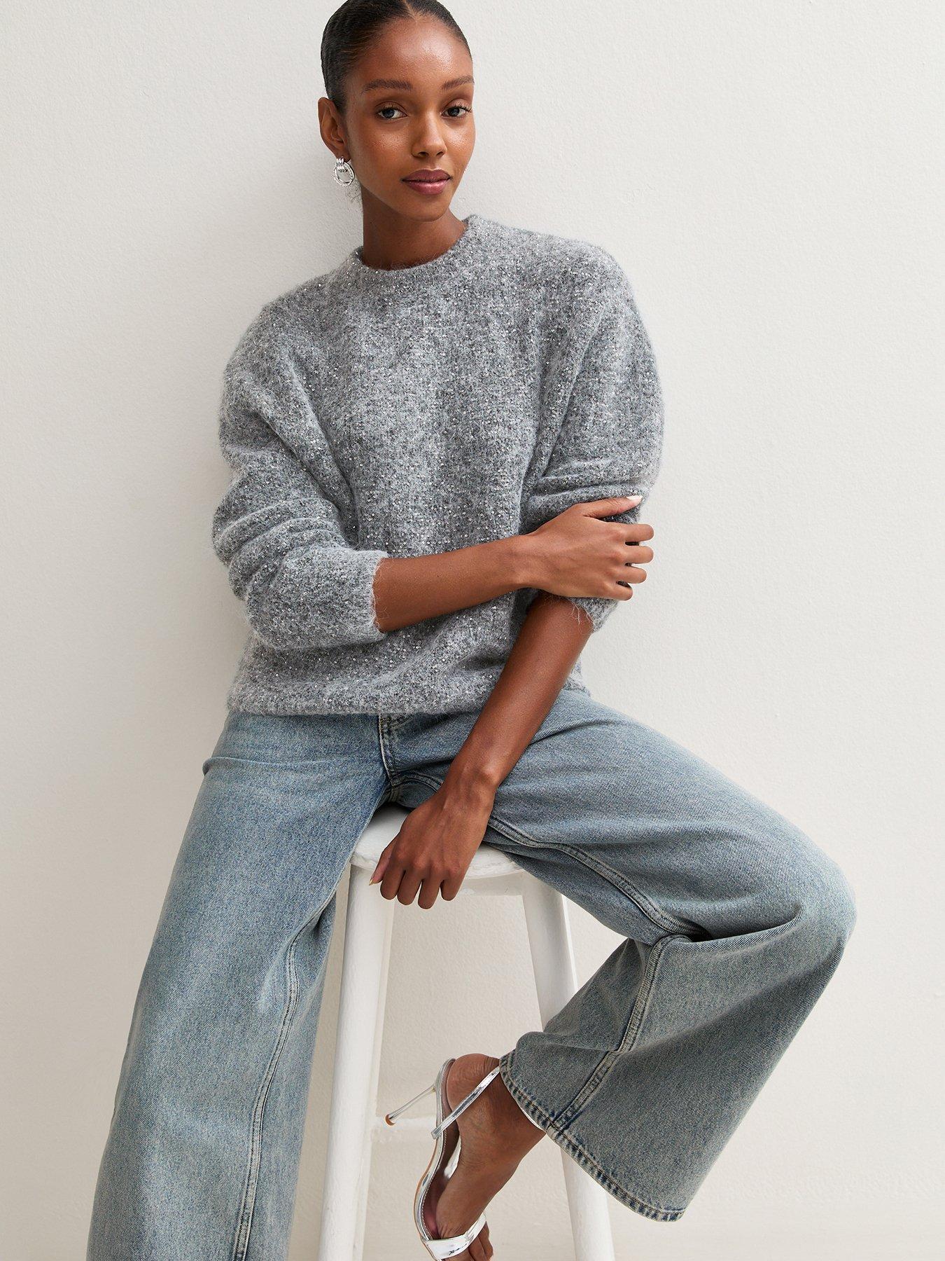 Image 1 of 5 of New Look Womens Vivi Sequin Soft Knit Jumper - Grey