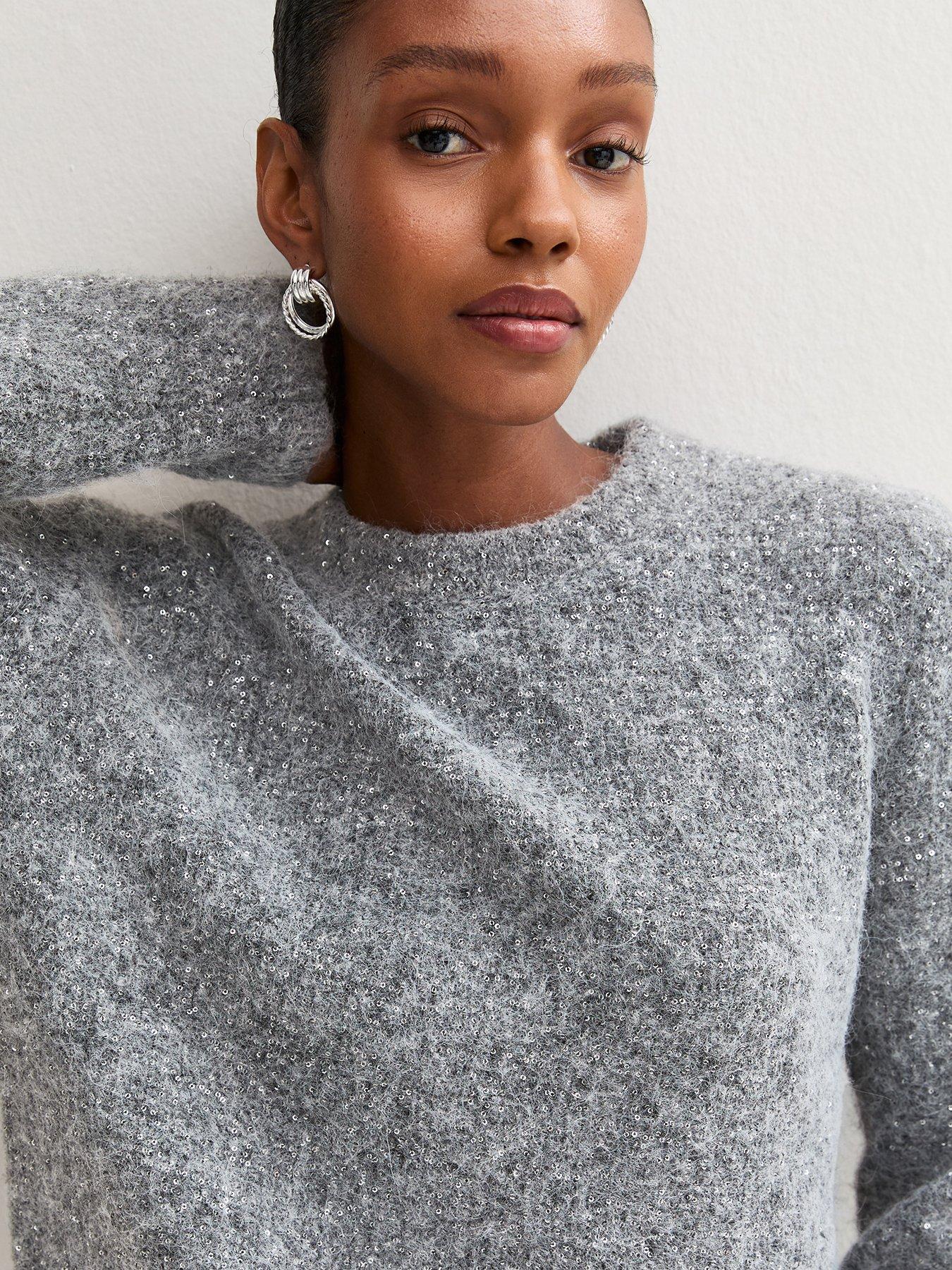 Image 4 of 5 of New Look Womens Vivi Sequin Soft Knit Jumper - Grey