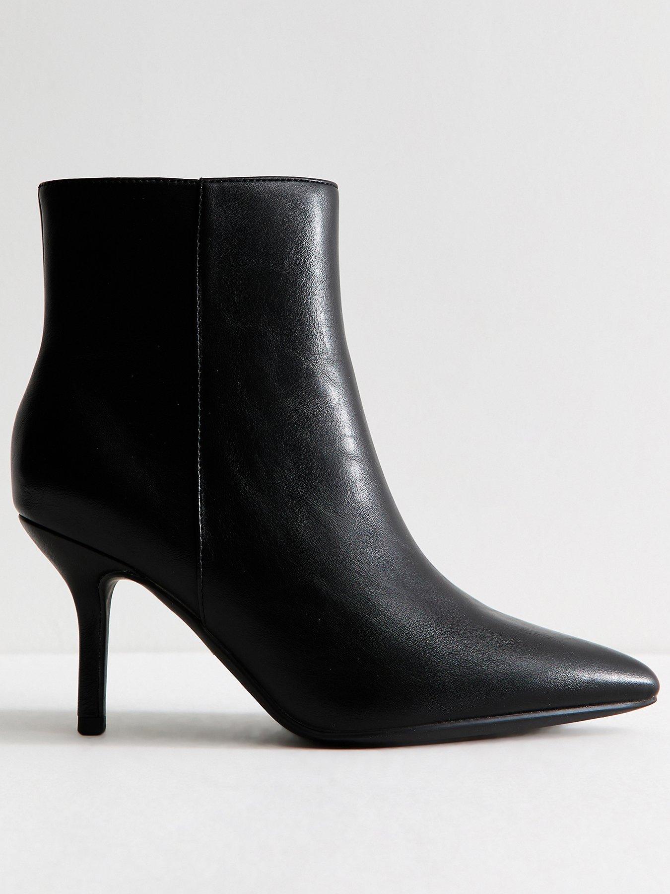 Image 1 of 6 of New Look Womens Wide Fit Pointed Toe Stiletto Ankle Boots - Black