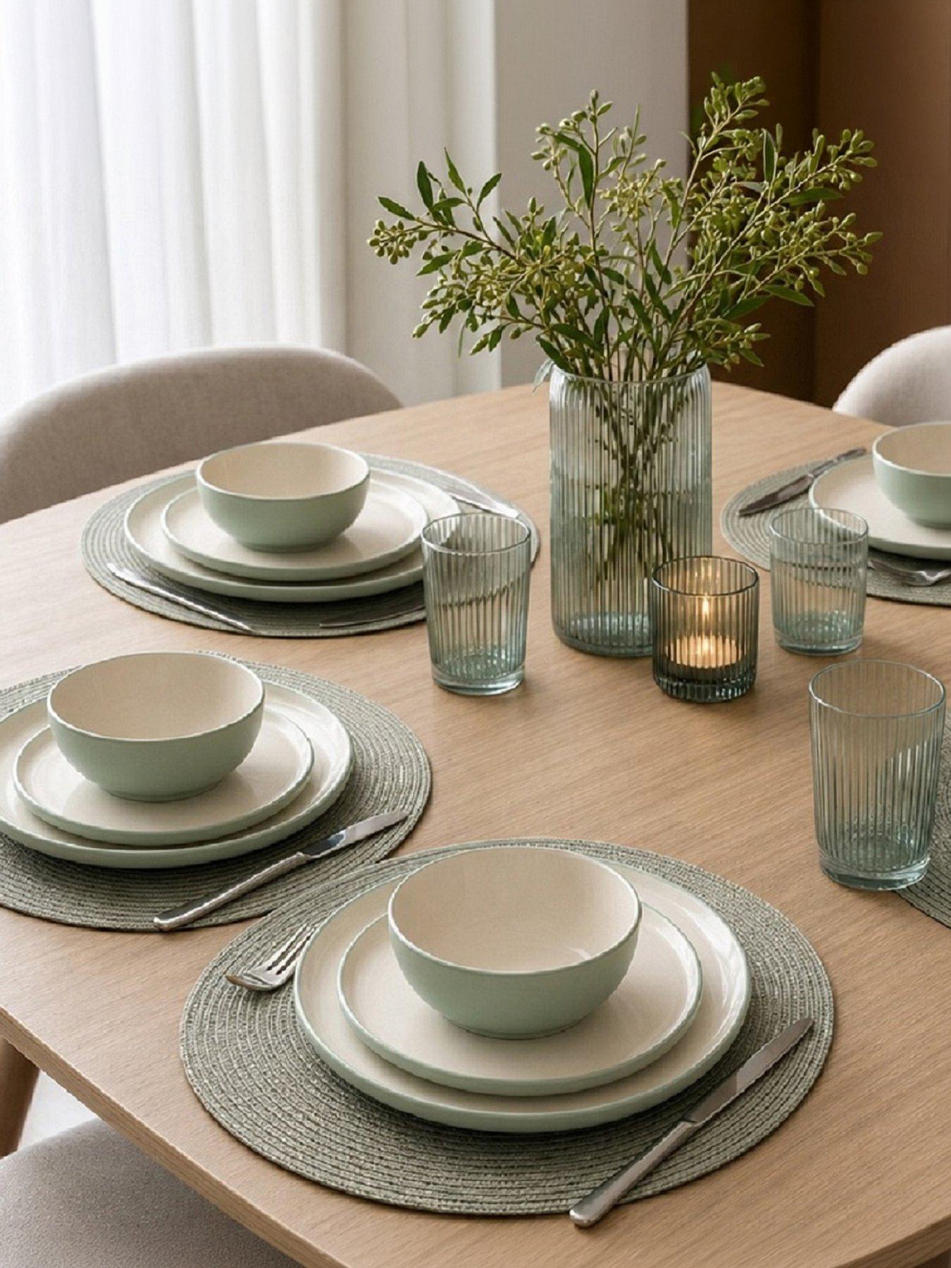 WATERSIDE 12pc Green Two Tone Dinner Set