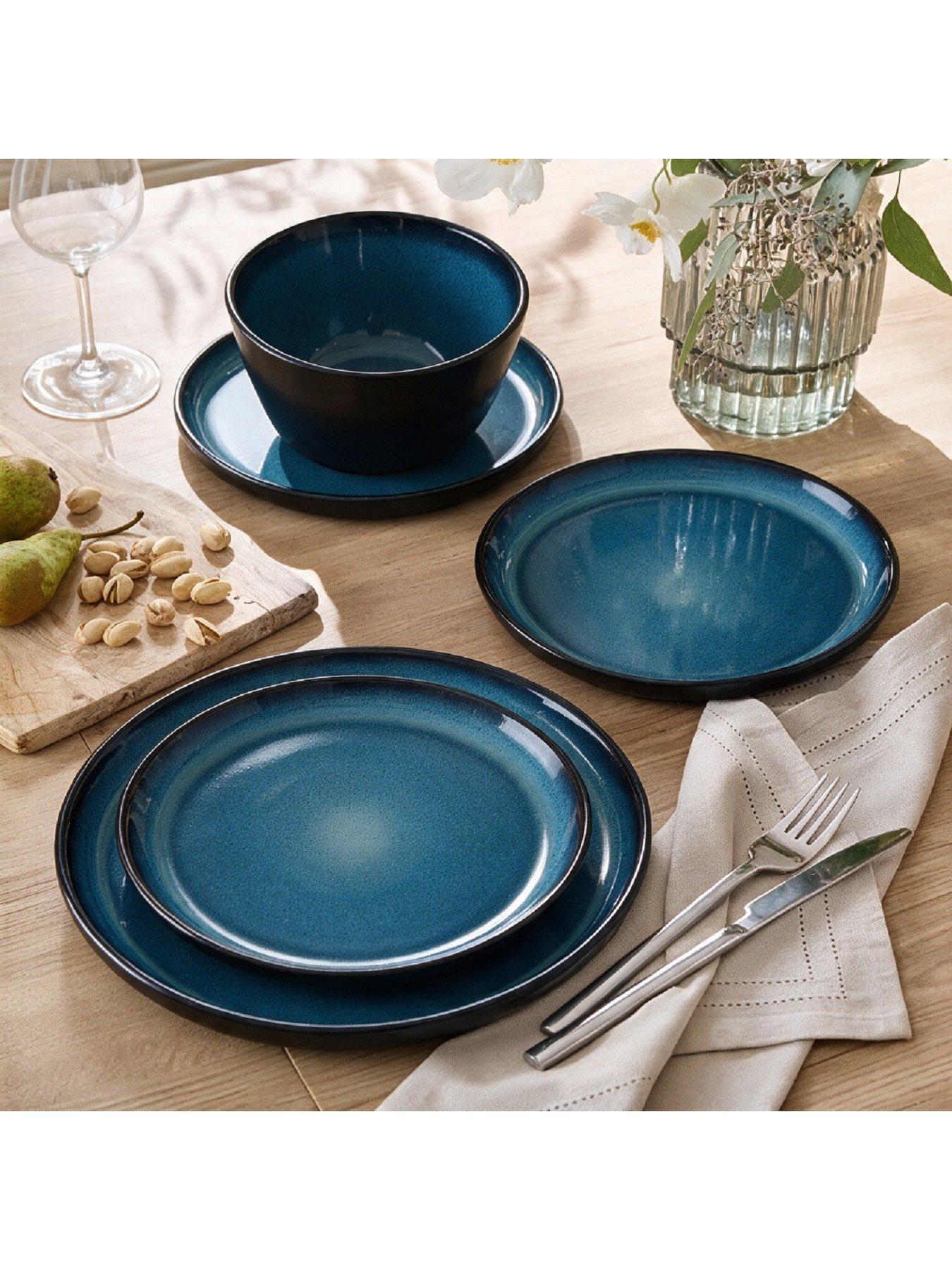 WATERSIDE 12pc Reactive Blue Lip Dinner Set