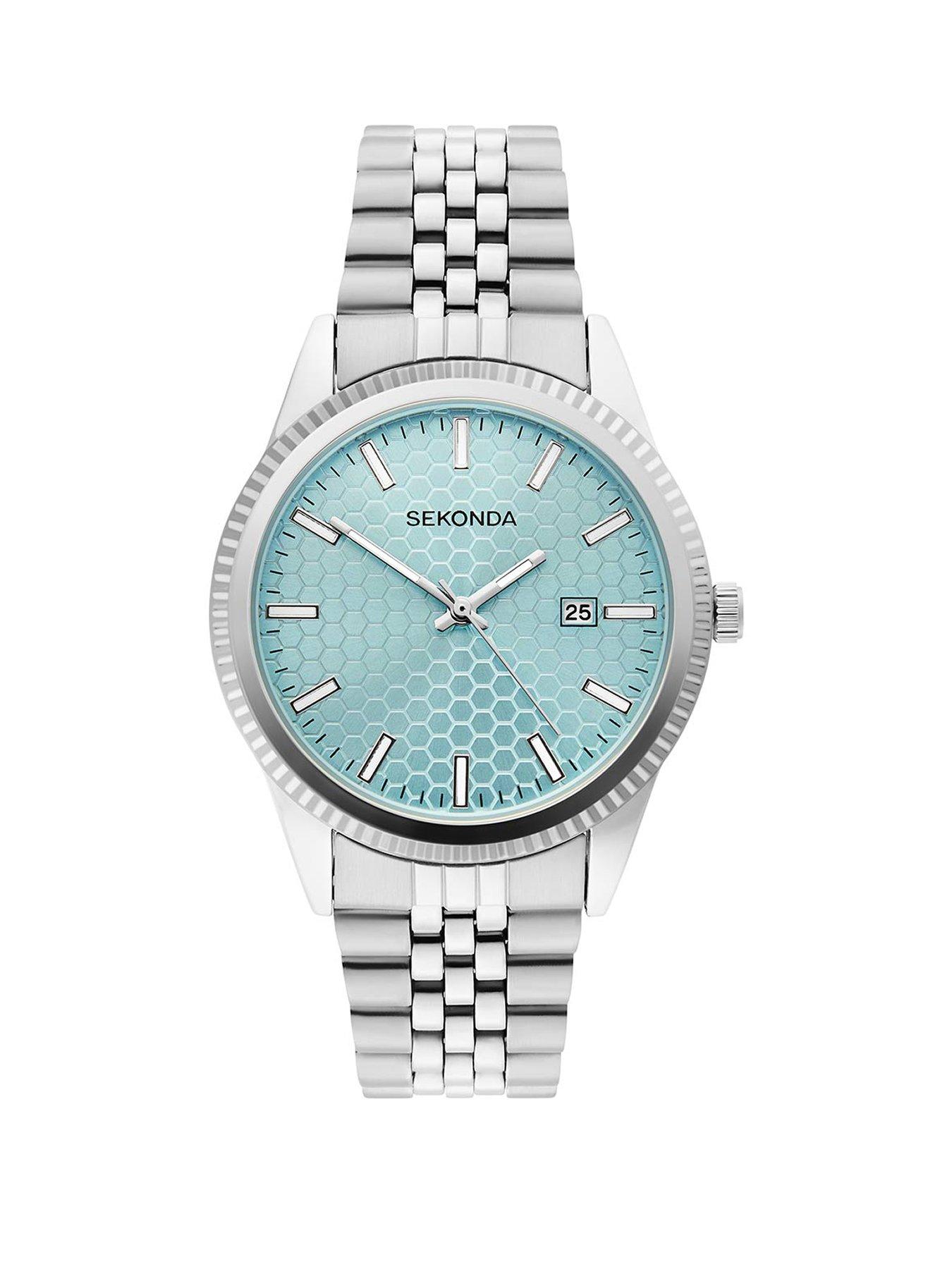 Sekonda Sekonda Mens King Silver Stainless Steel Strap with Light Blue Honeycomb Parrerned Dial Analogue Watch