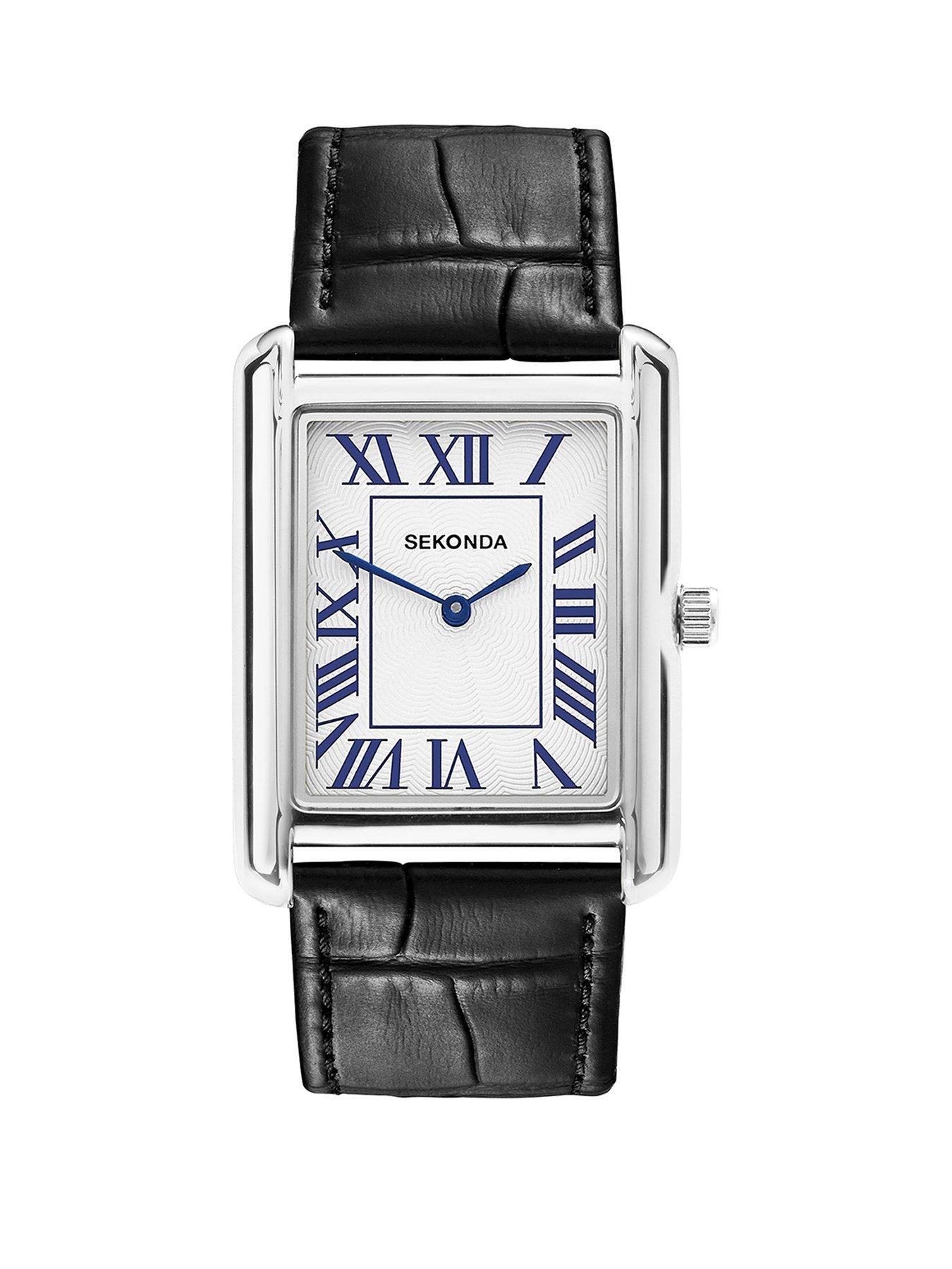 Sekonda Sekonda Mens Clement Black Leather Upper Strap with White Textured Dial Analogue Watch