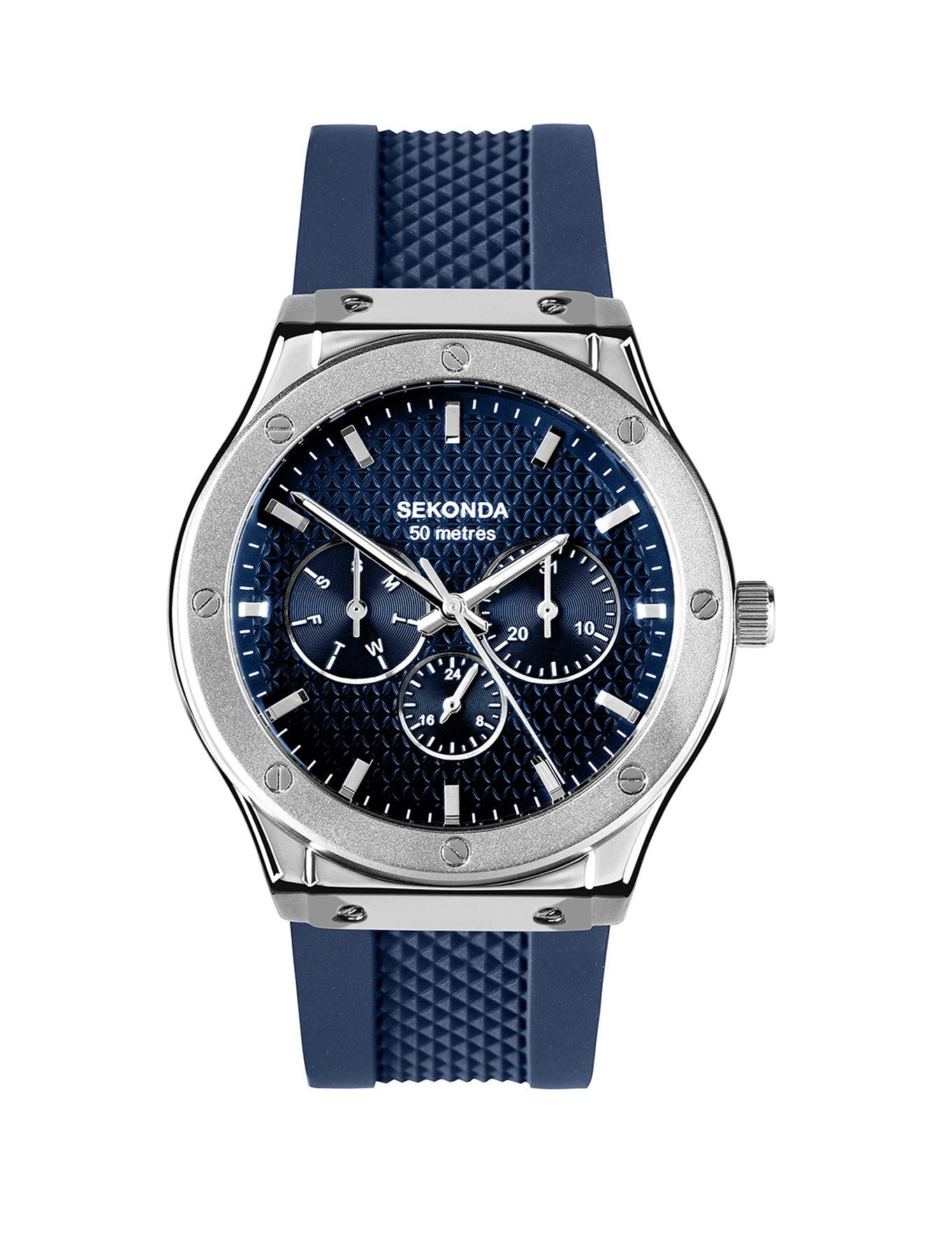 Sekonda Sekonda Mens Titan Dark Blue Silicone Strap with Multifunction Dark Blue Textured Dial Analogue Watch