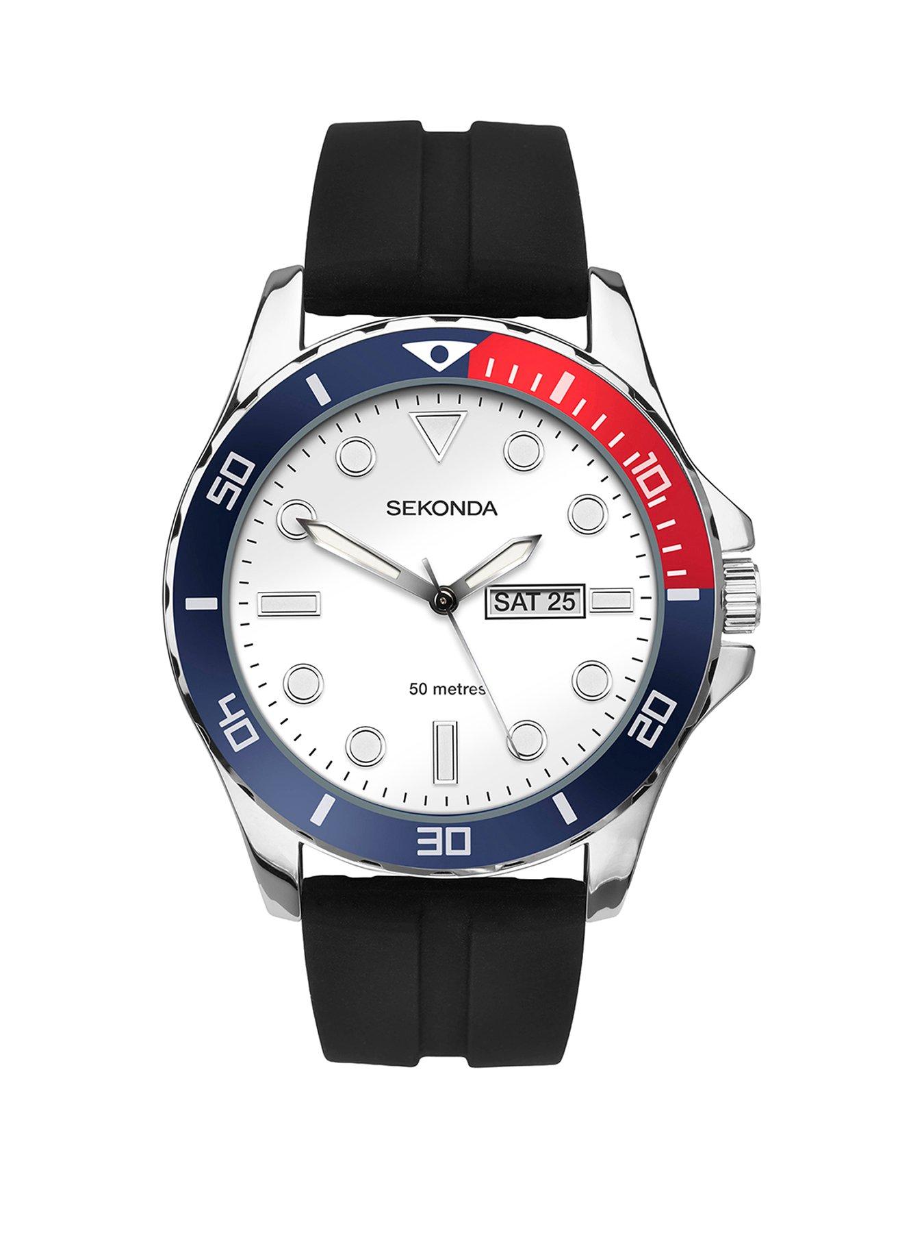 Sekonda Sekonda Mens Balearic Black Silicone Strap with White Dial Analogue Watch