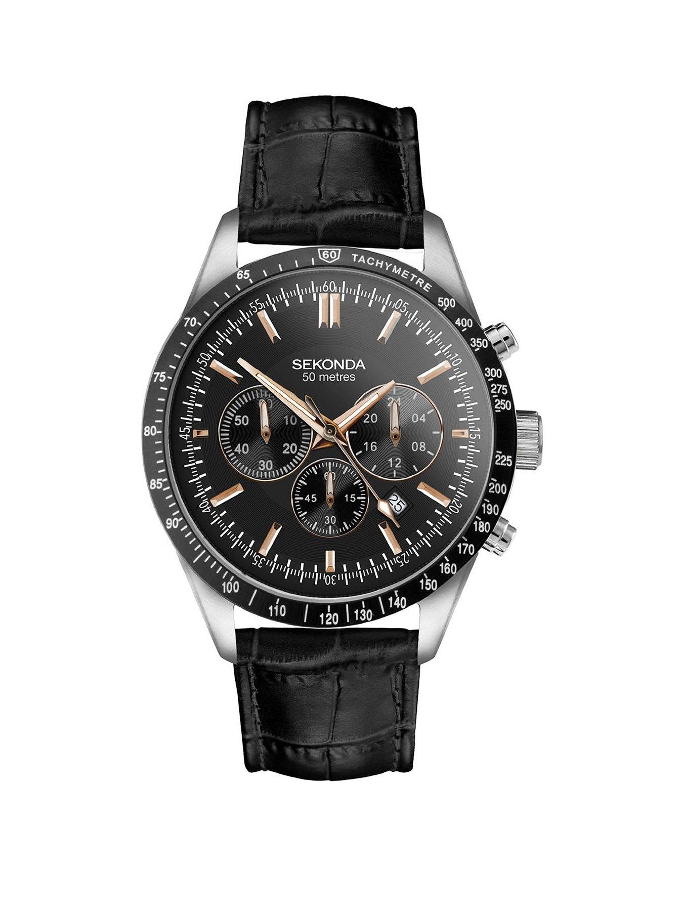 Sekonda Men's Velocity Black Leather Strap Chronograph