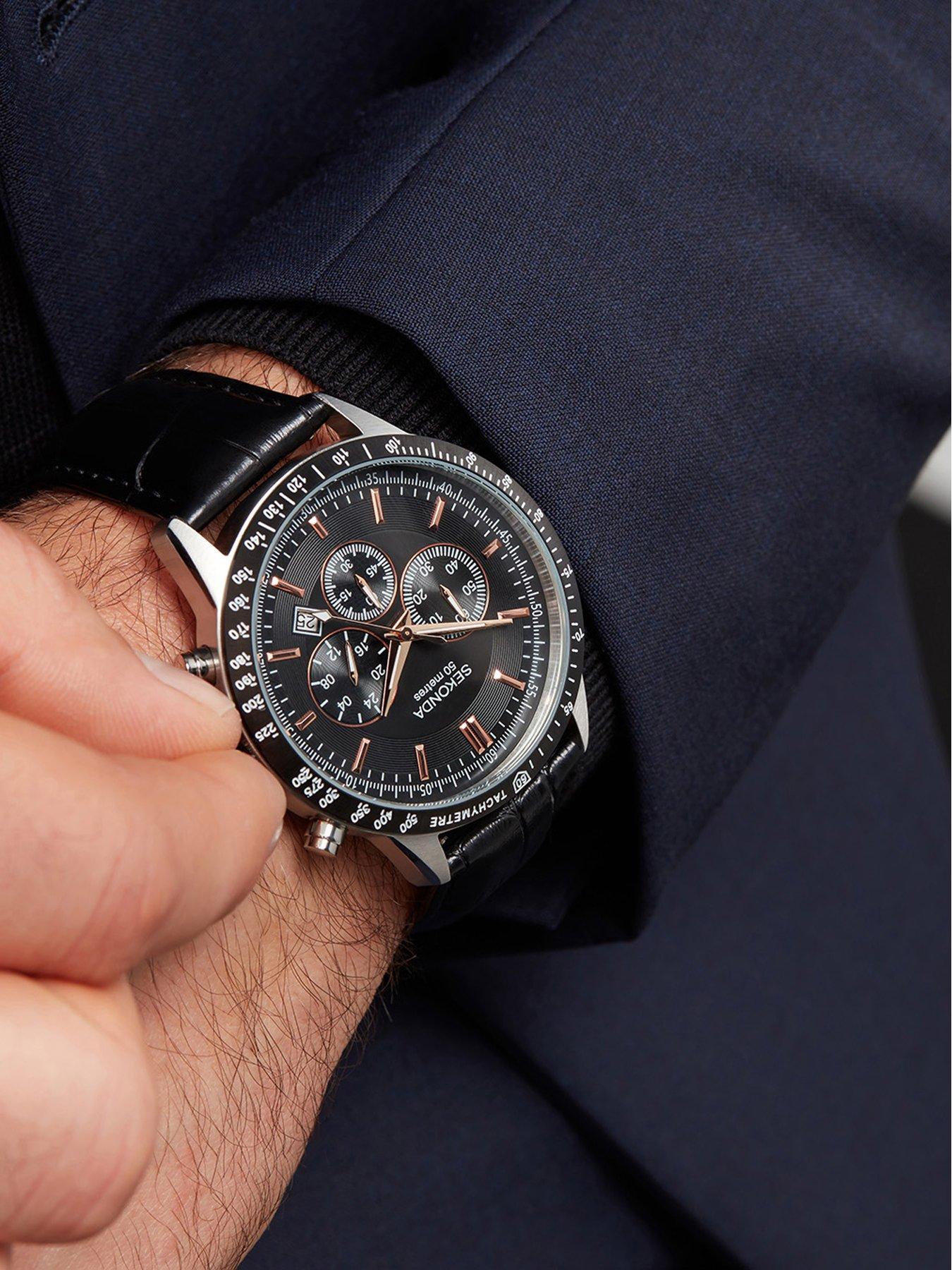 Image 2 of 5 of Sekonda Men's Velocity Black Leather Strap Chronograph