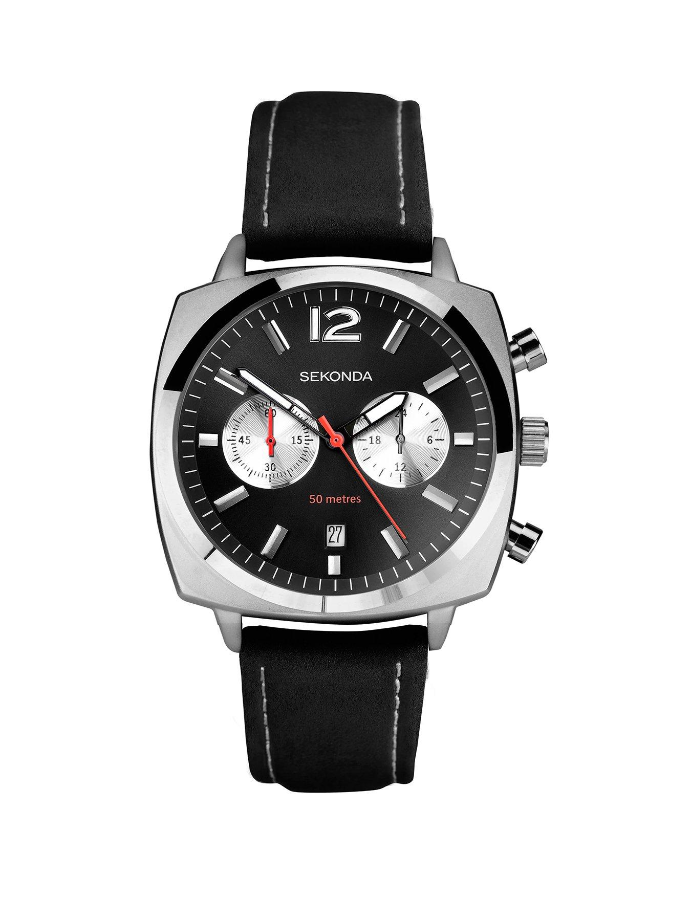 Sekonda Men's Airborne Black Leather Strap Watch