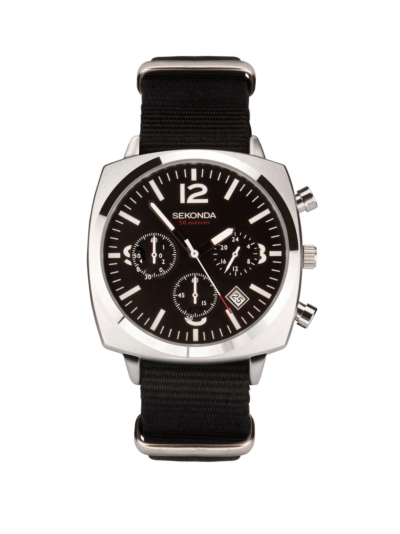 Sekonda Men's Airborne Black Strap Chronograph Watch