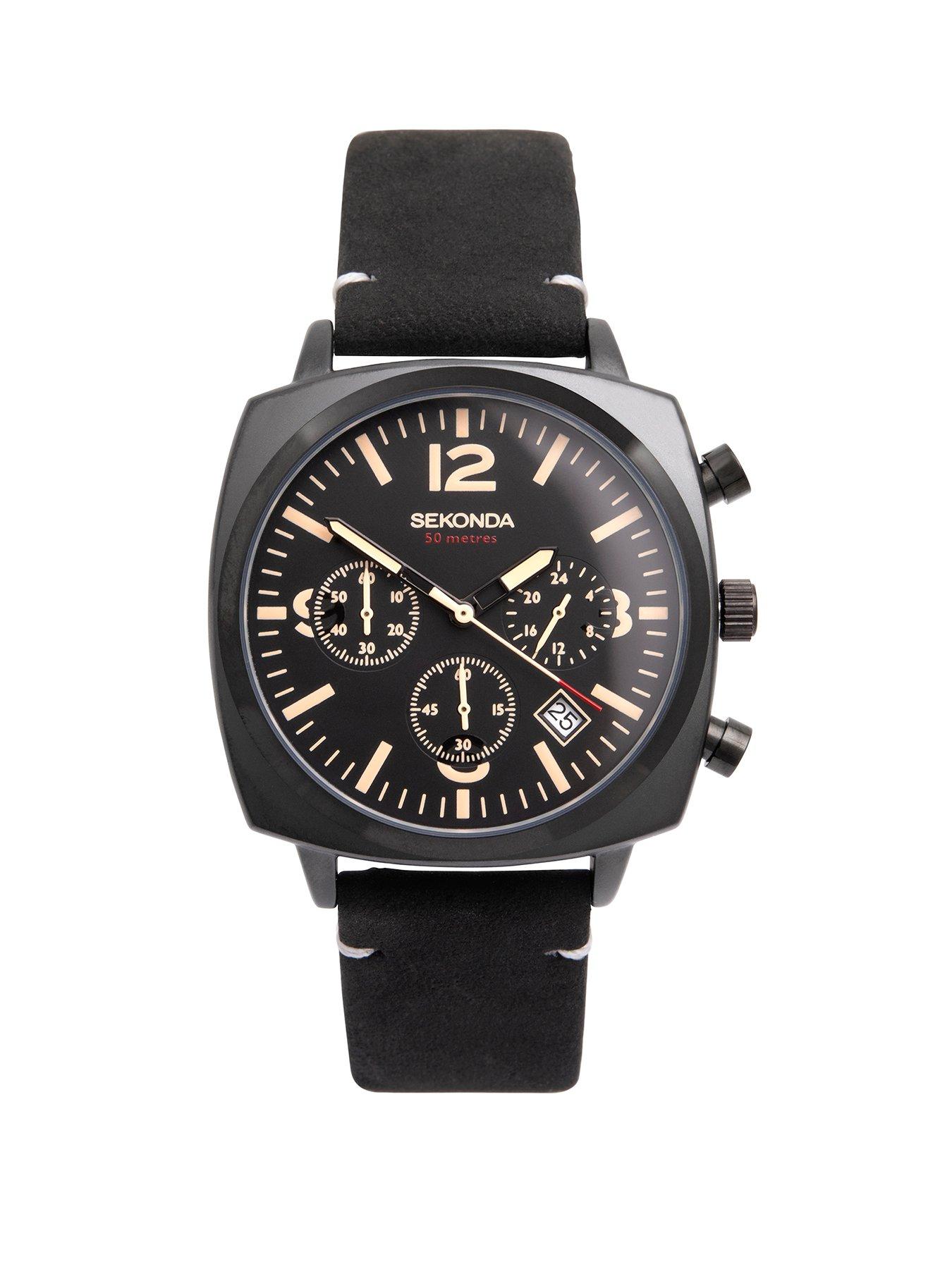 Image 1 of 5 of Sekonda Men's Airborne Black Leather Strap Chronograph Watch