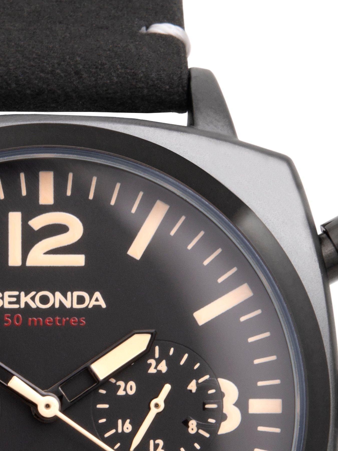 Image 3 of 5 of Sekonda Men's Airborne Black Leather Strap Chronograph Watch